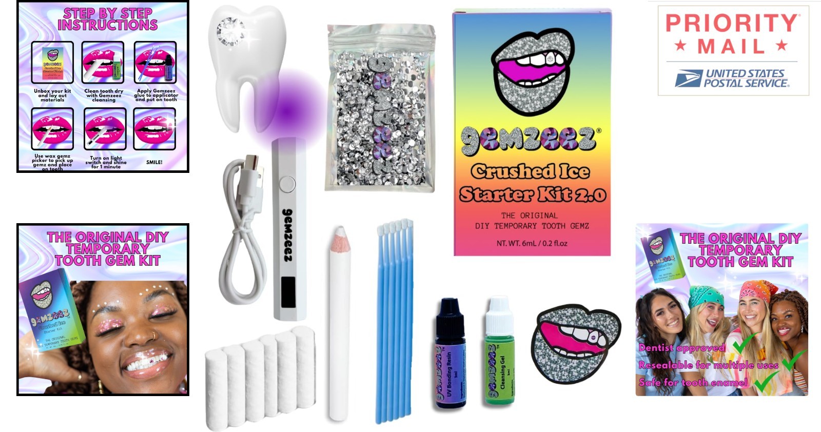 DIY Tooth Gemz Starter Kit 18 Piece Crushed Ice Rhinestone Sparkling Smile Kit