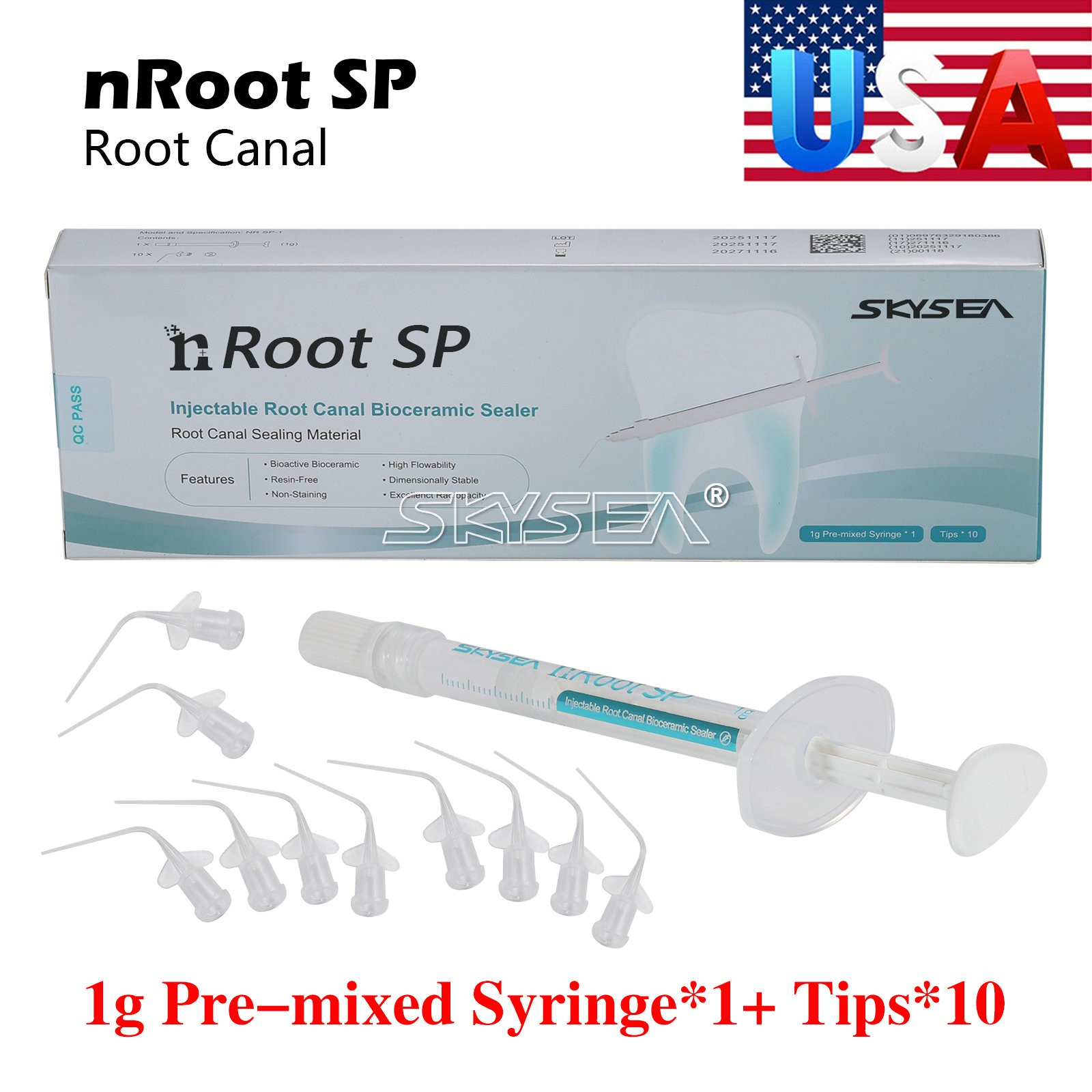 10Packs Dental Endo Materials Injectable Root Canal Bioceramic Sealer 1g Syringe