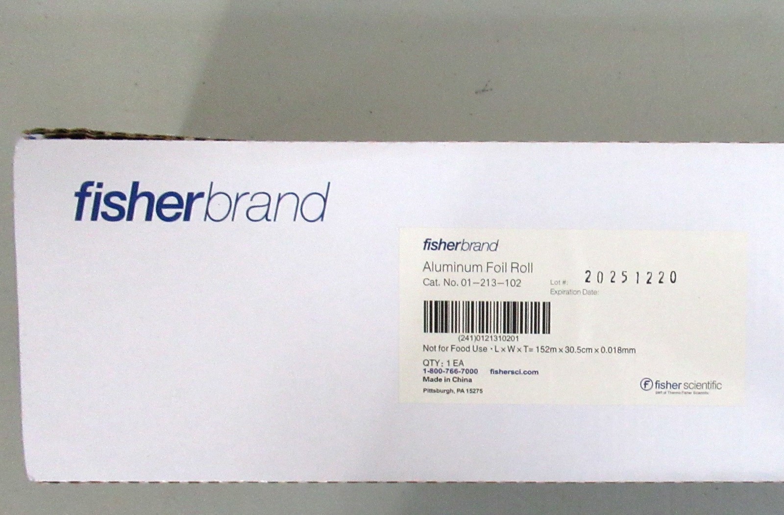 Fisherbrand 01-213-102 Aluminum Foil Roll L x W x T= 152m x 30.5 cm x 0.018mm