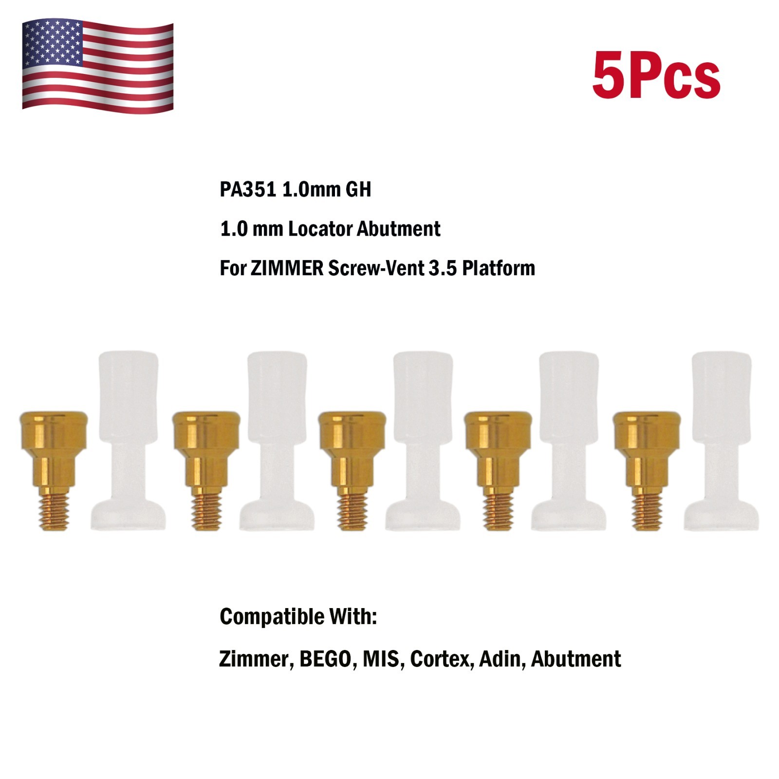 US Dental Implant Locators Male Cap Screw-Vent 1.0mmGH Ø3.5mm For Zimmer Adin
