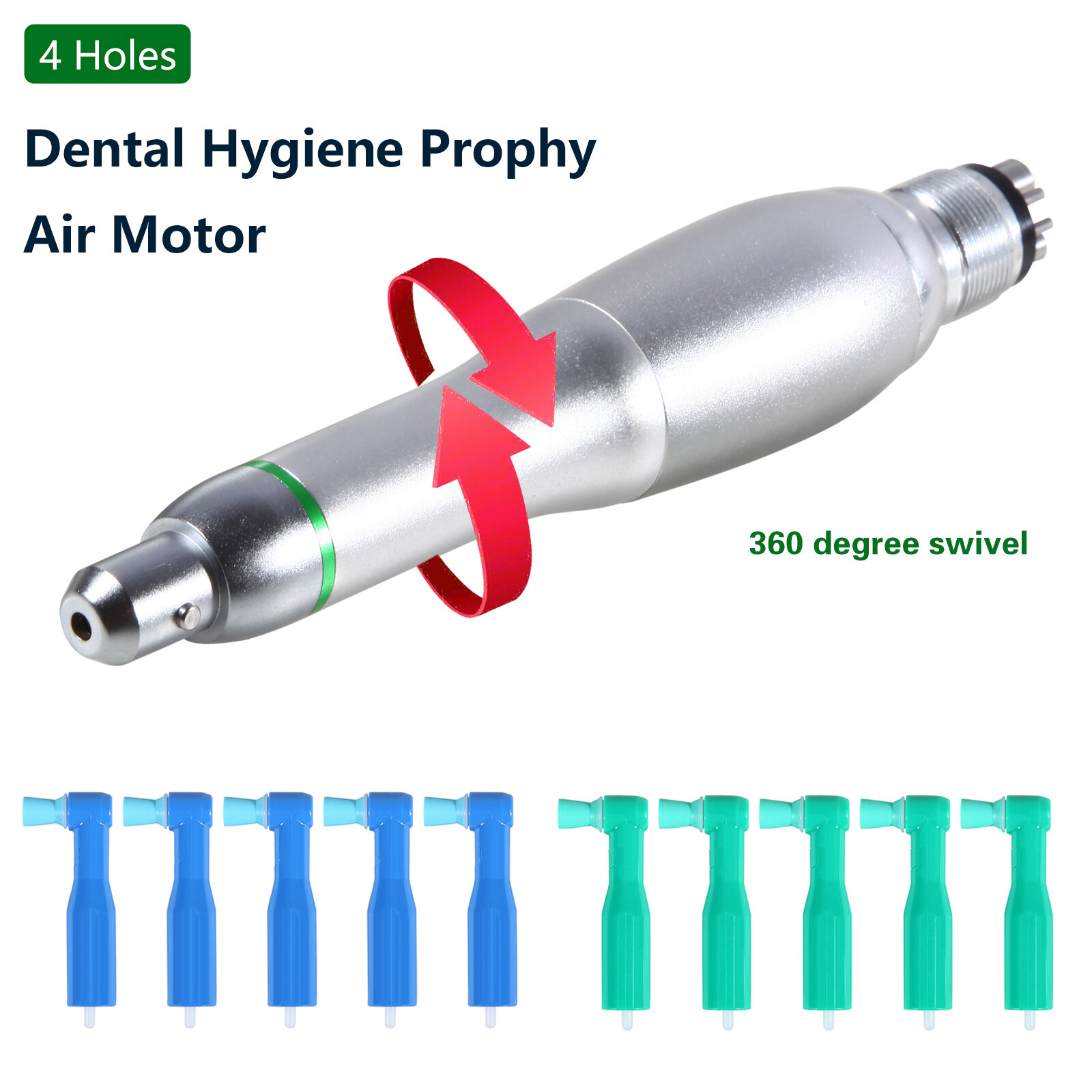 360°Swivel Dental Hygiene Prophy Handpiece Air Motor 4 Hole & 4:1 Nose Cone YB