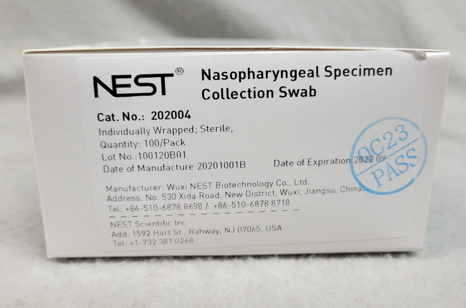 Nasopharyngeal Sterile Specimen Collection Swab – Nest Scientific – 100 per box