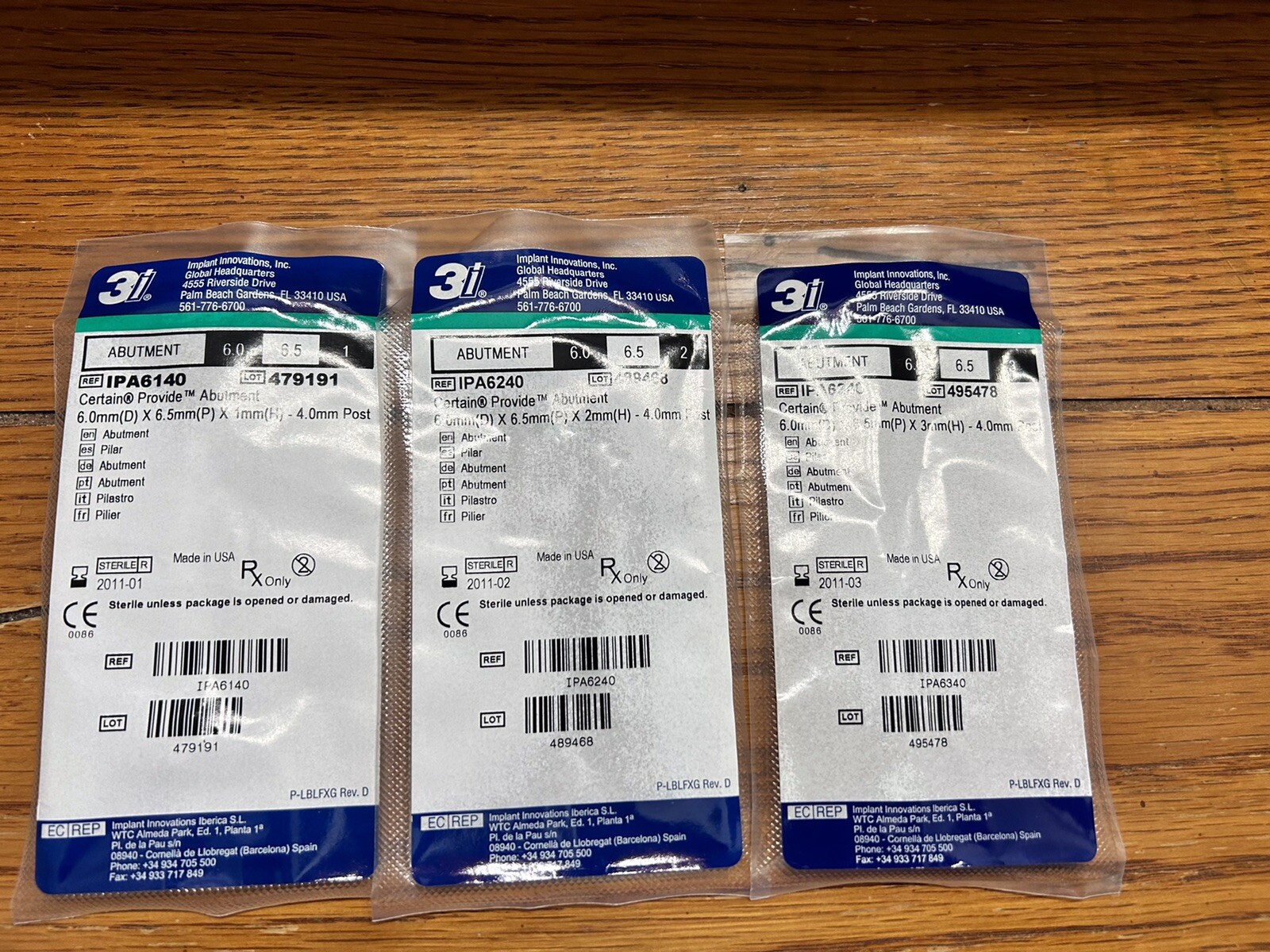 BioMet 3I Certain Provide Healing Abutment-6.0 x 6.5-Lot of 3