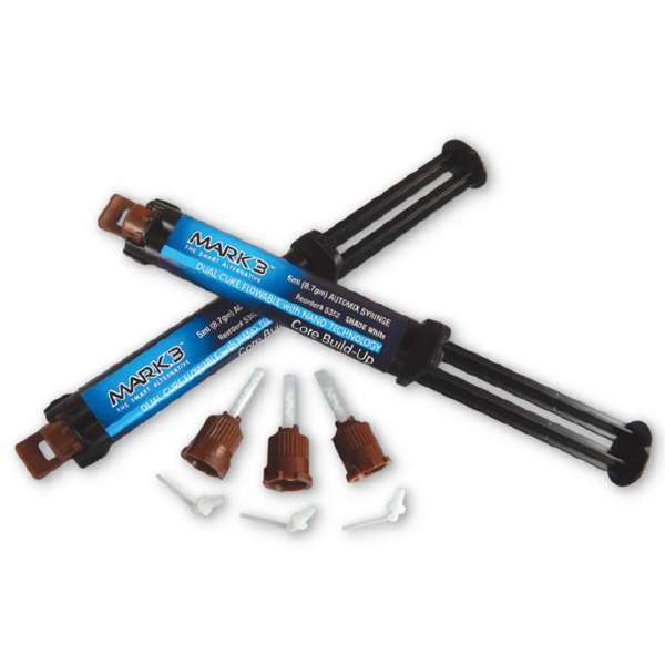 MARK3 Core Build Up Material-White,2x5ml Automix Syringes,10 Mixing Tips,10 Tips