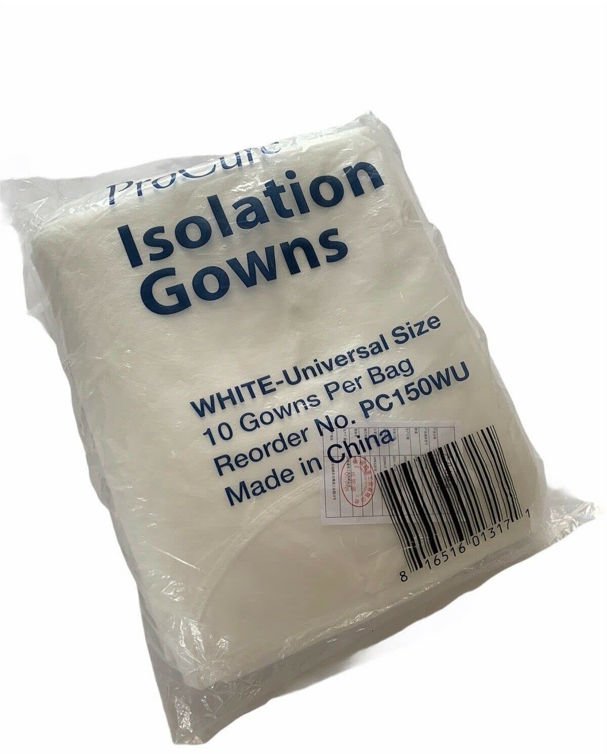 ProCure PC150WU – Procure Disposable Isolation Gowns 10-Count Longsleeve with El