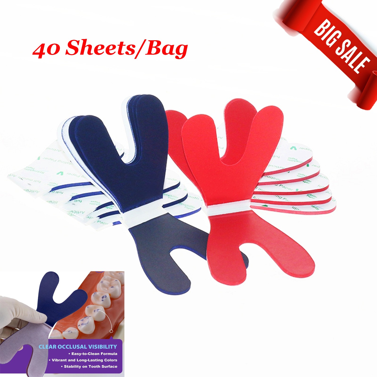 Dental Full Mouth Articulating Paper Horseshoe hydrophilic Double Sided Blue/Red