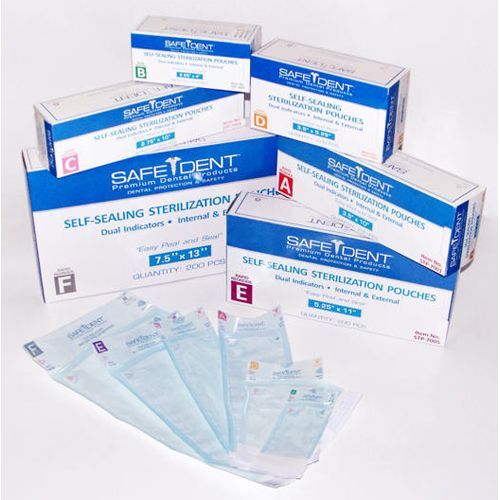Safe-Dent 3.50″ x 10″ Sterilization Pouch 200/Box – Self-Sealing Paper/Blue Tint