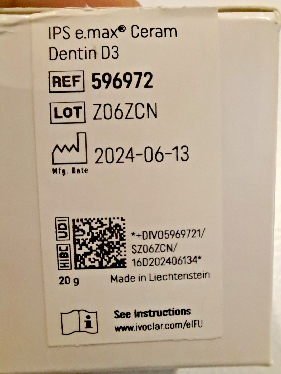 Ivoclar Vivadent IPS e.max Ceram Shade D3 Dentin 20g Refill 596972