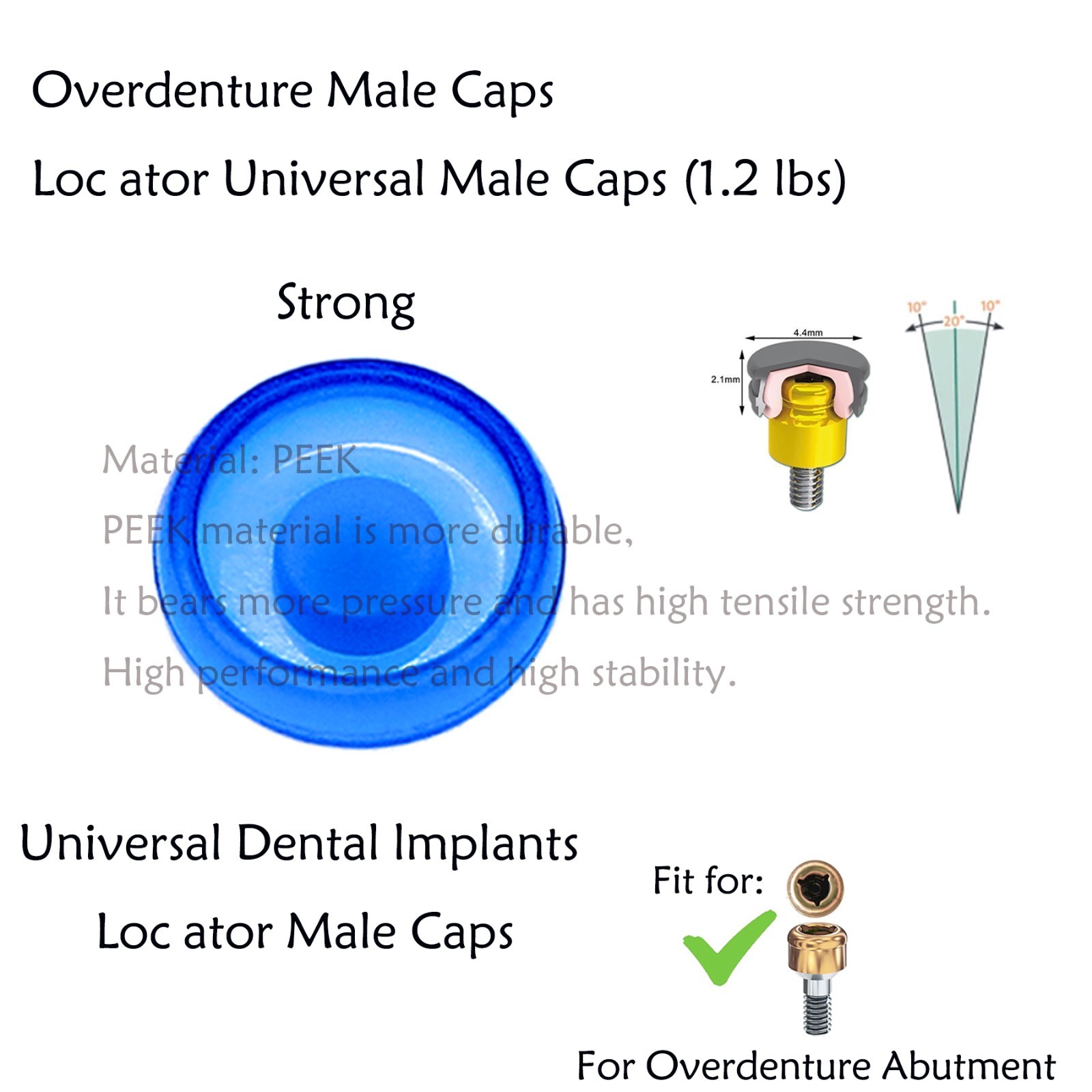 US Dental Overdenture Abutment Removable Male Caps Inserts Standard Blue 1.2 lbs