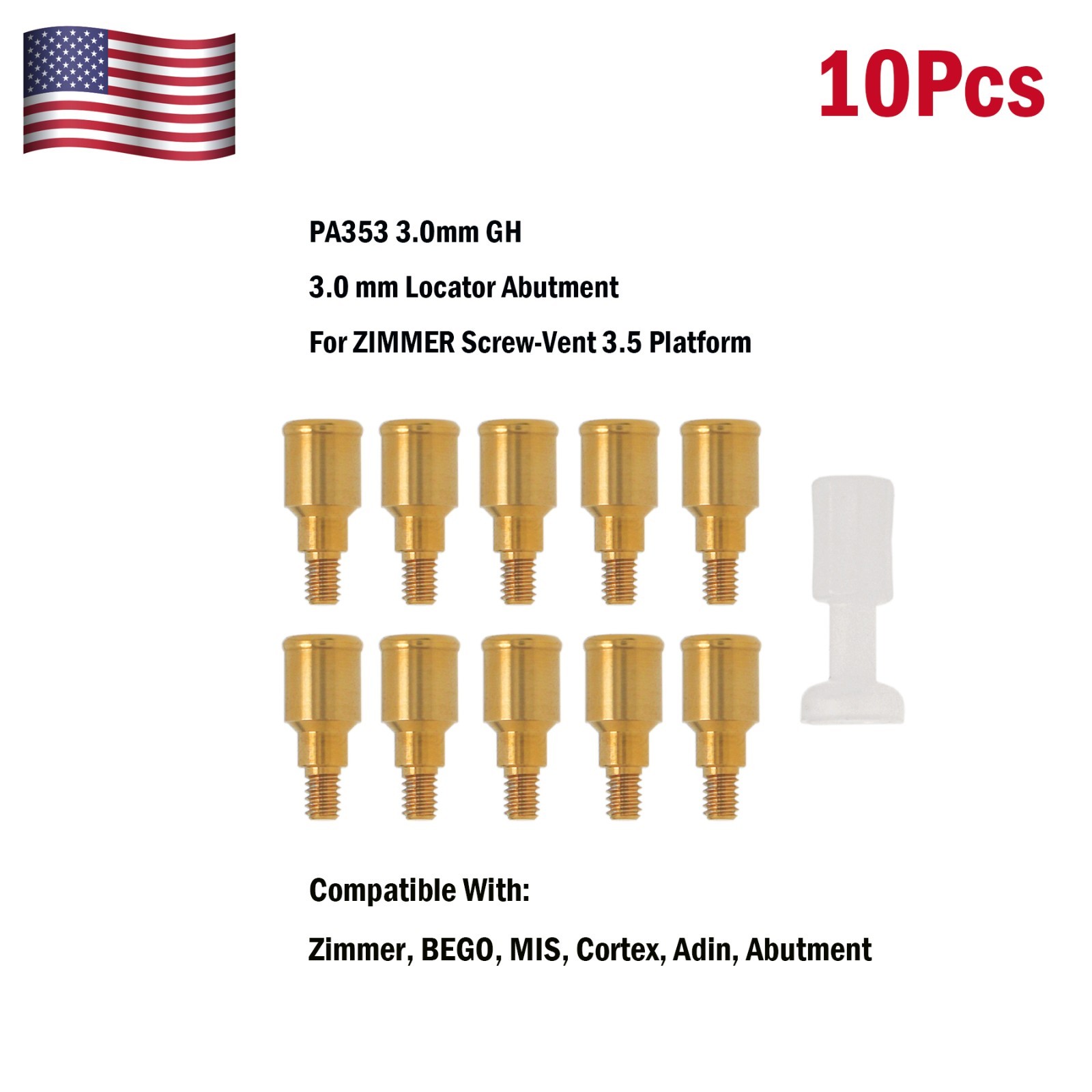 US Zimmer TSV/Mis Screw-Vent 3.0mm GH Ø3.5 Implant Overdenture Locator Abutment