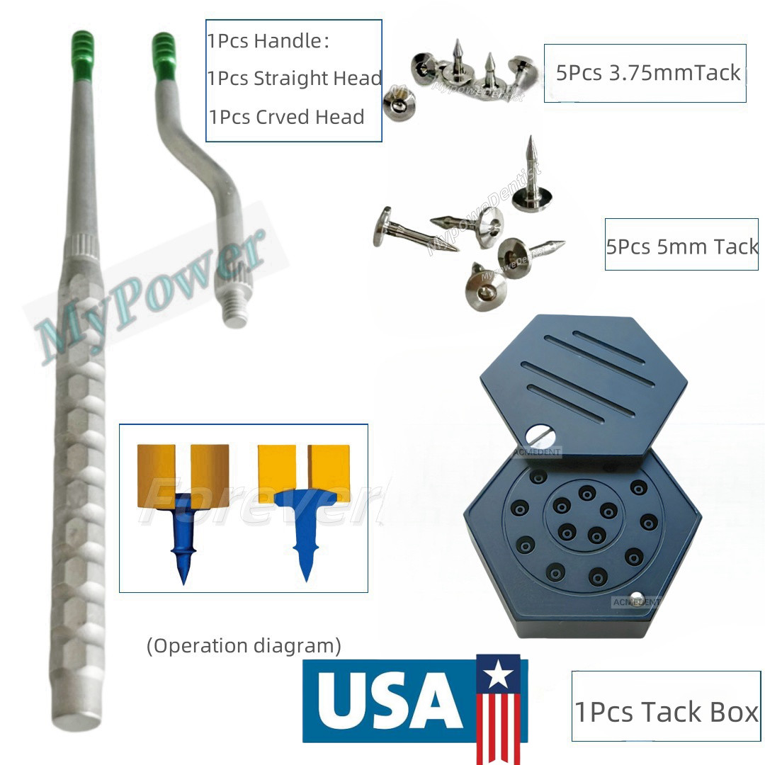 Dental GBR System Membrane Fixation Bone Tack Pin Holder Case Titanium TAC 12Pcs