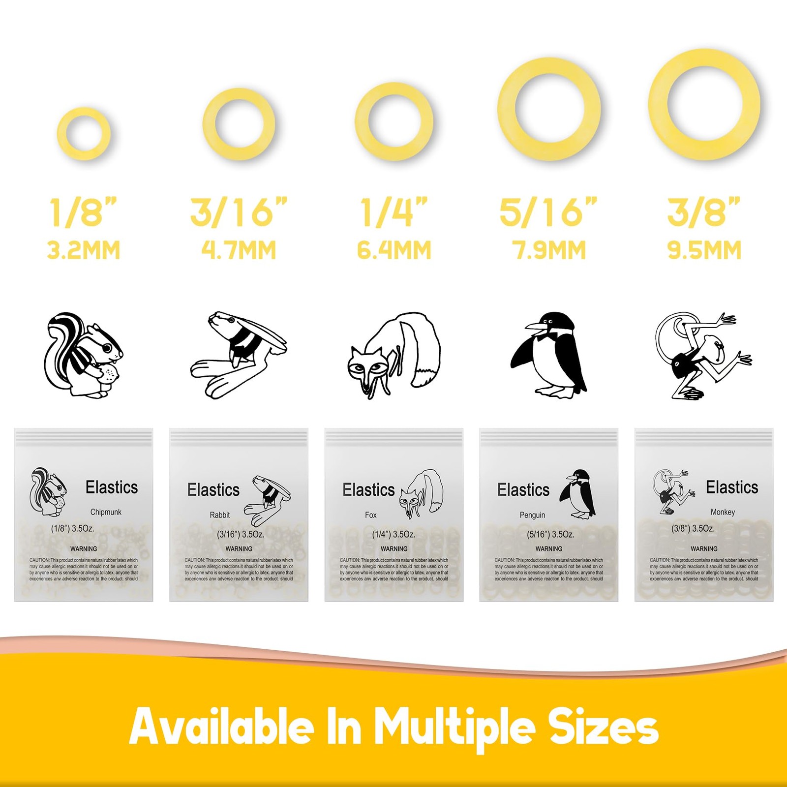 500 Pcs Orthodontic Elastic Rubber Bands, 3.5 Ounces 1/4″,Fox, Light Yellow