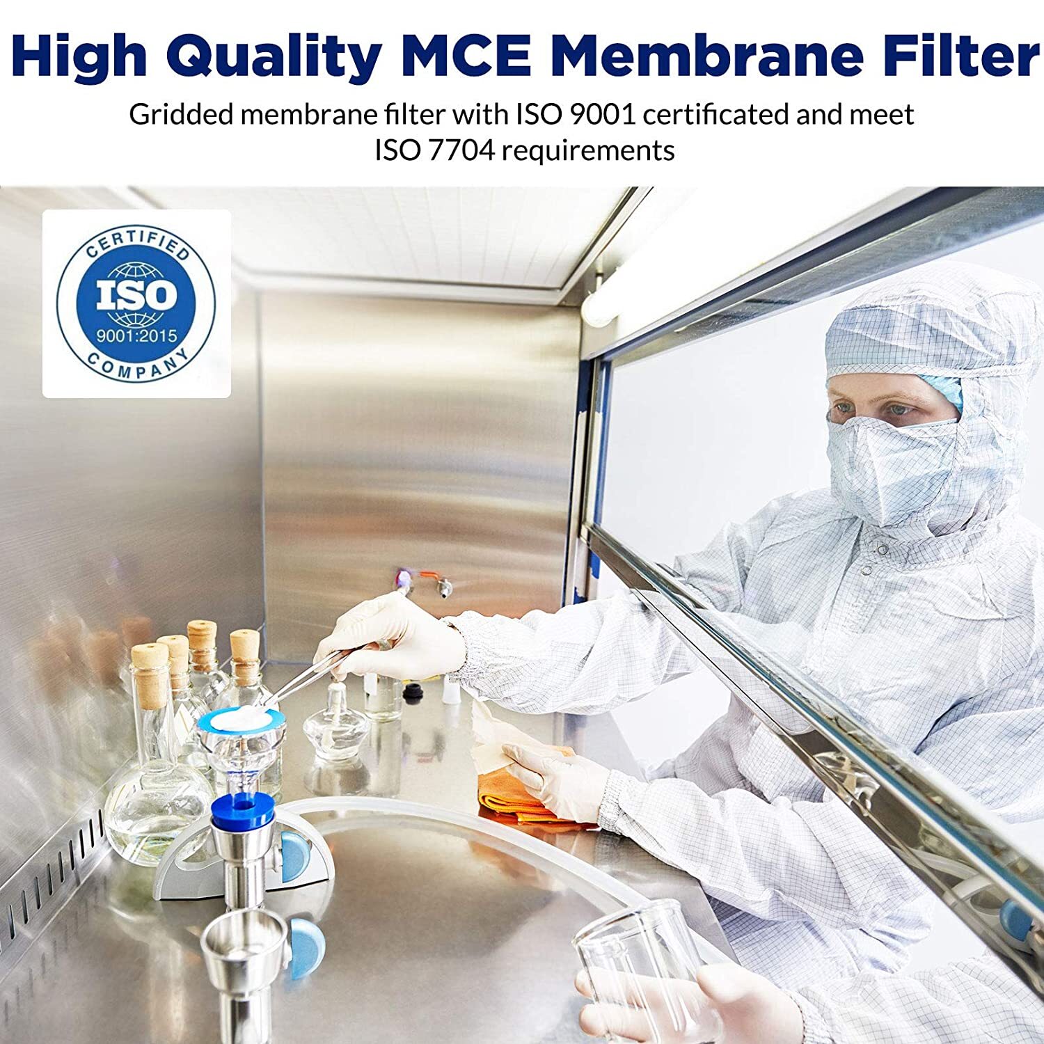 1000pcs MCE Membrane Filter Sterile 3.1mm Black Grid 0.45µm/47mm Hydrophilic LAB