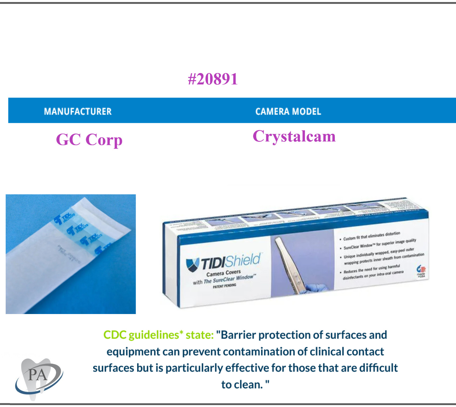 Dental Tidishield Intra-Oral Camera Cover Sheaths EasyCam, Iris, CDR Cam, 100Bx