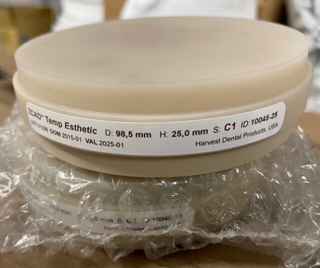 HARVEST Dental ZCAD Temp Esthetic 98,5mm 25mm Various shades milling disc