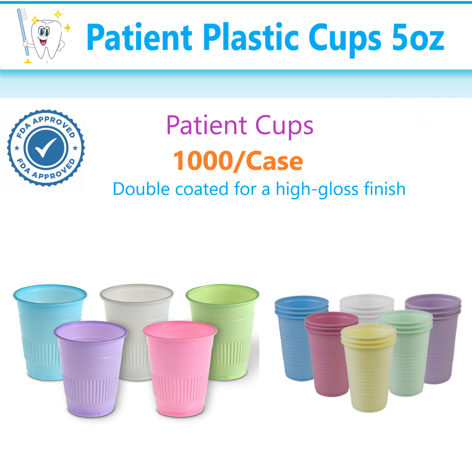 5 Oz Disposable Dental Plastic Patient Cups, Bibs, Paper Tray Cover B Ritter Cup