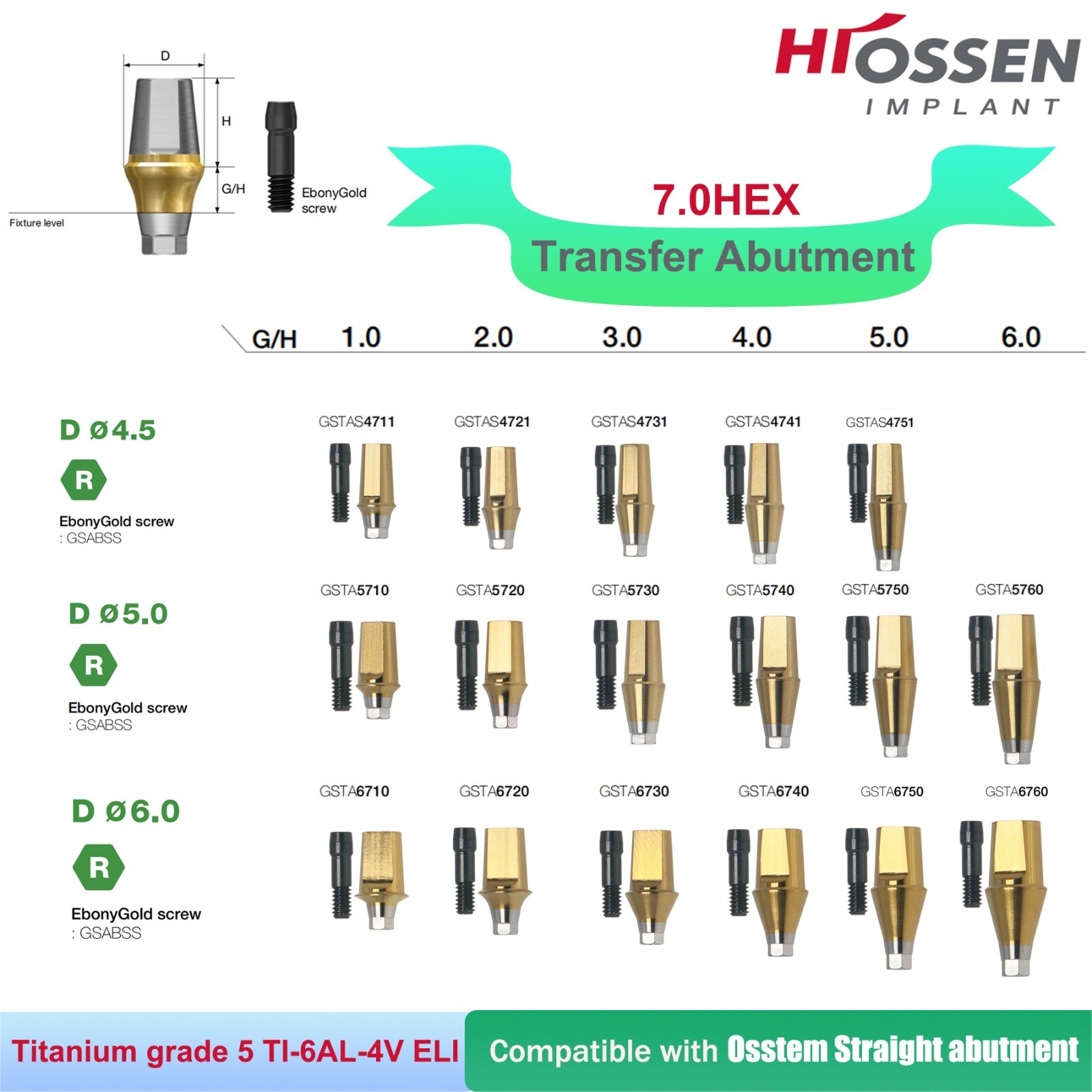 US Fit Hiossen ET / Osstem TS Dental Titanium Abutments & Restorative Components
