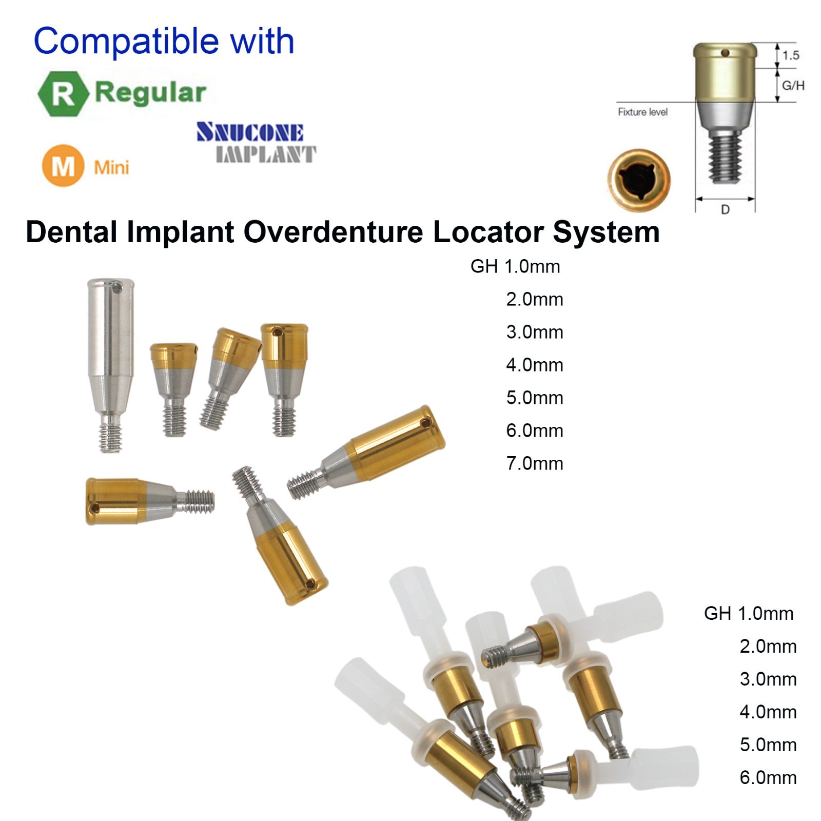 US Dental Locator attachment system Abutments fits Snucone Mini/Regular Implants