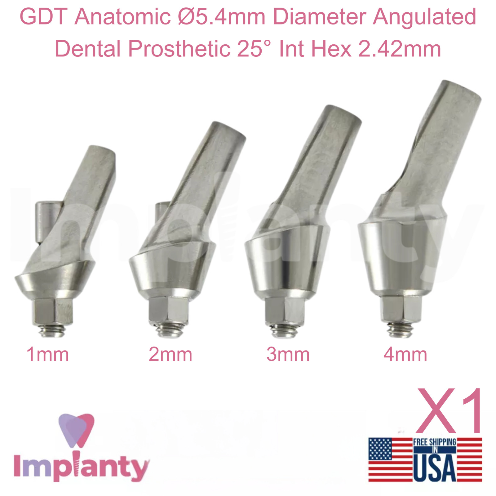 GDT Anatomic Ø5.4mm Diameter Angulated Dental Prosthetic 25° Int Hex 2.42mm