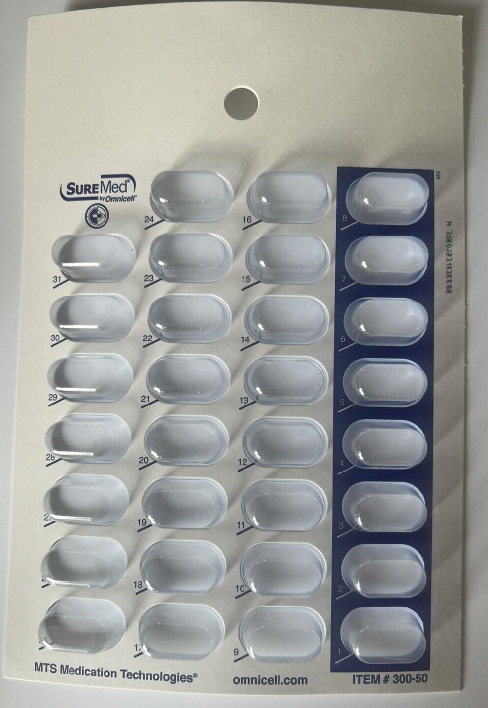 SureMed 300-50-B31 Medication 31 DAY Front One piece Large Oval Blister Card Lot