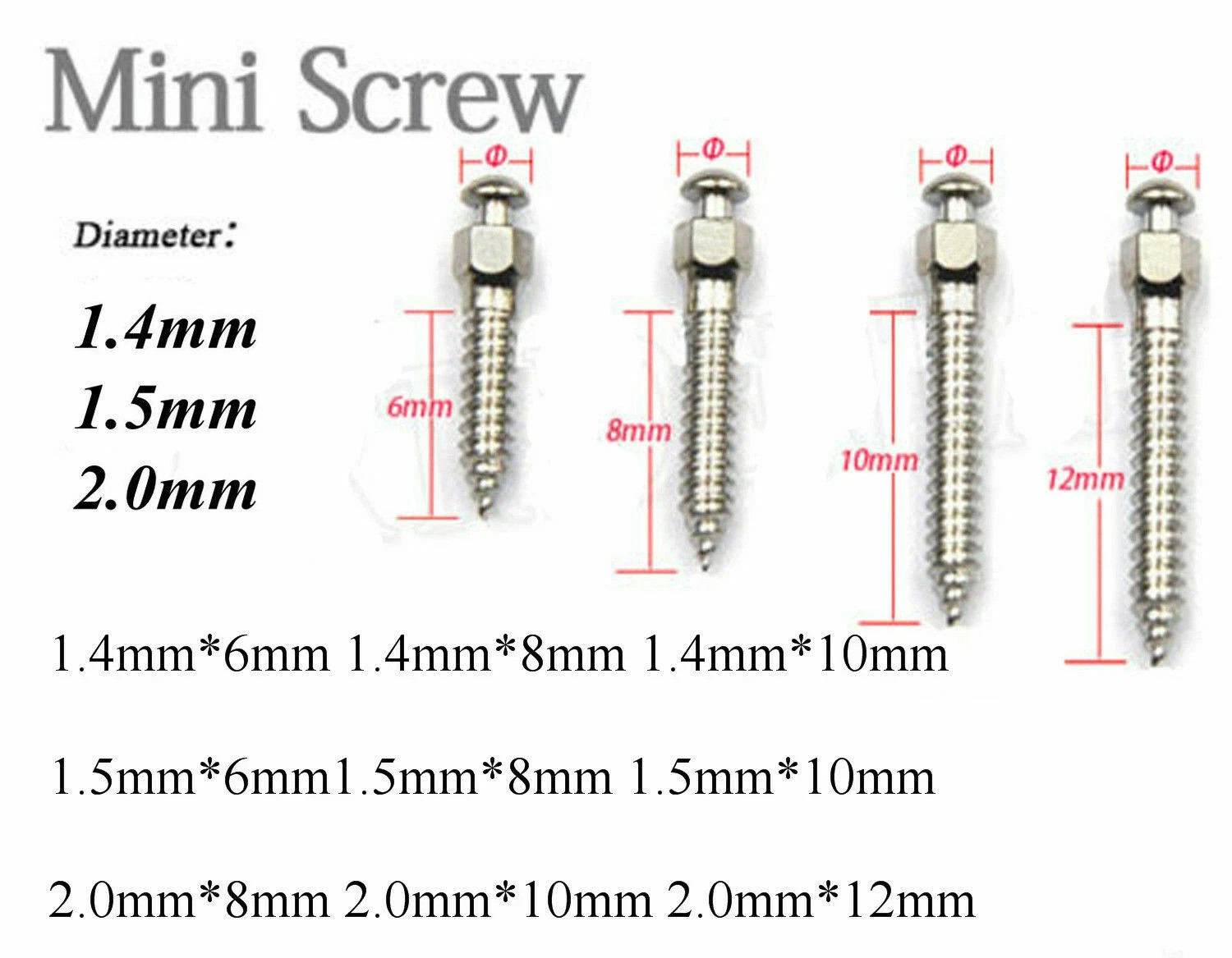 15 Sizes Dental Orthodontic Self-Drilling Titanium Thread Micro Implants Screw