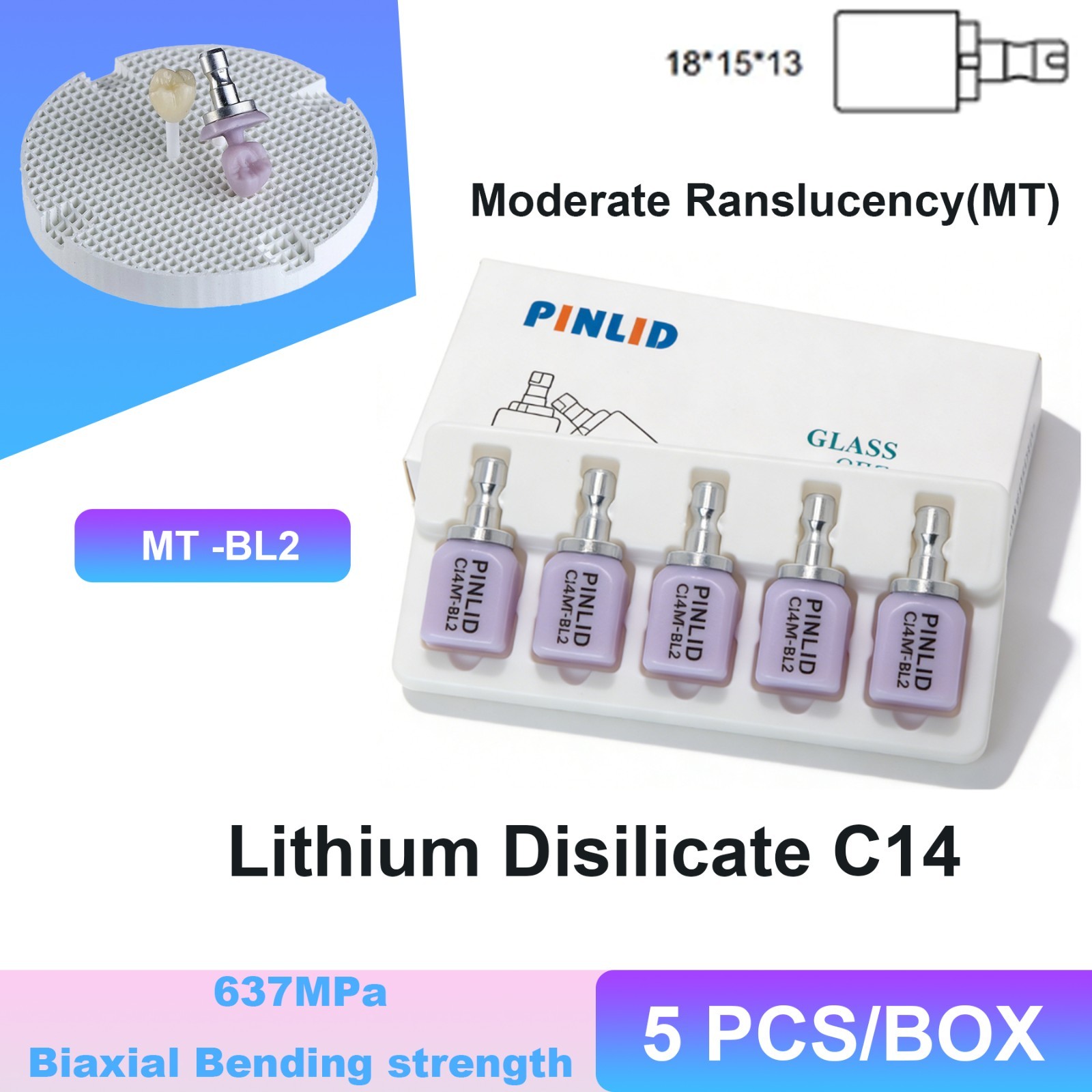 Dental Lithium Disilicate CAD CAM Glass Ceramic Blocks MT Translucency A1–BL4