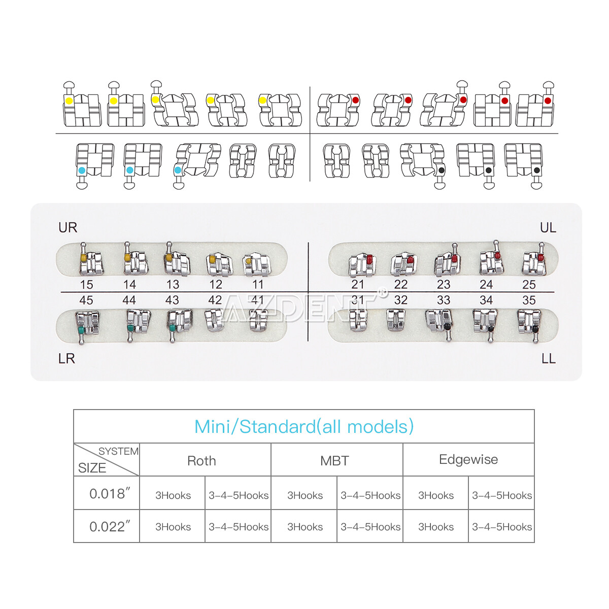 10 Packs AZDENT Dental Orthodontic Brackets Metal Braces Mini Roth.022 Hooks 345