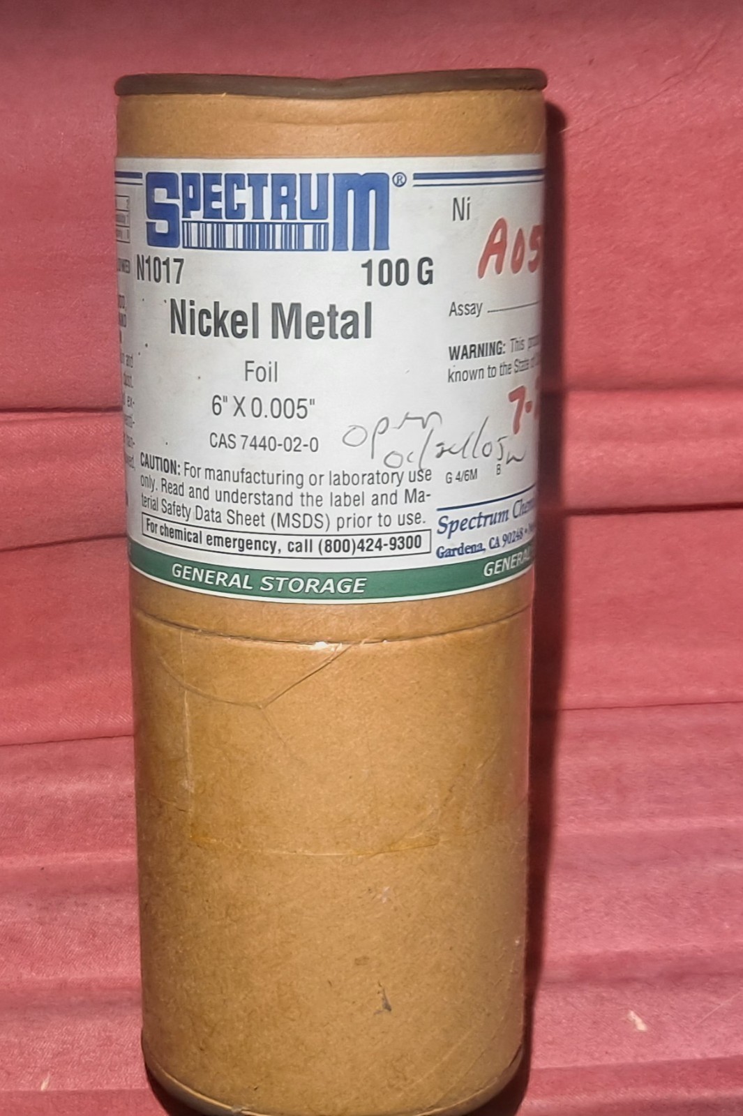 Spectrum Chemical Mfg. Co. ● 100g of Pure Nickel Metal Foil in Original Packag