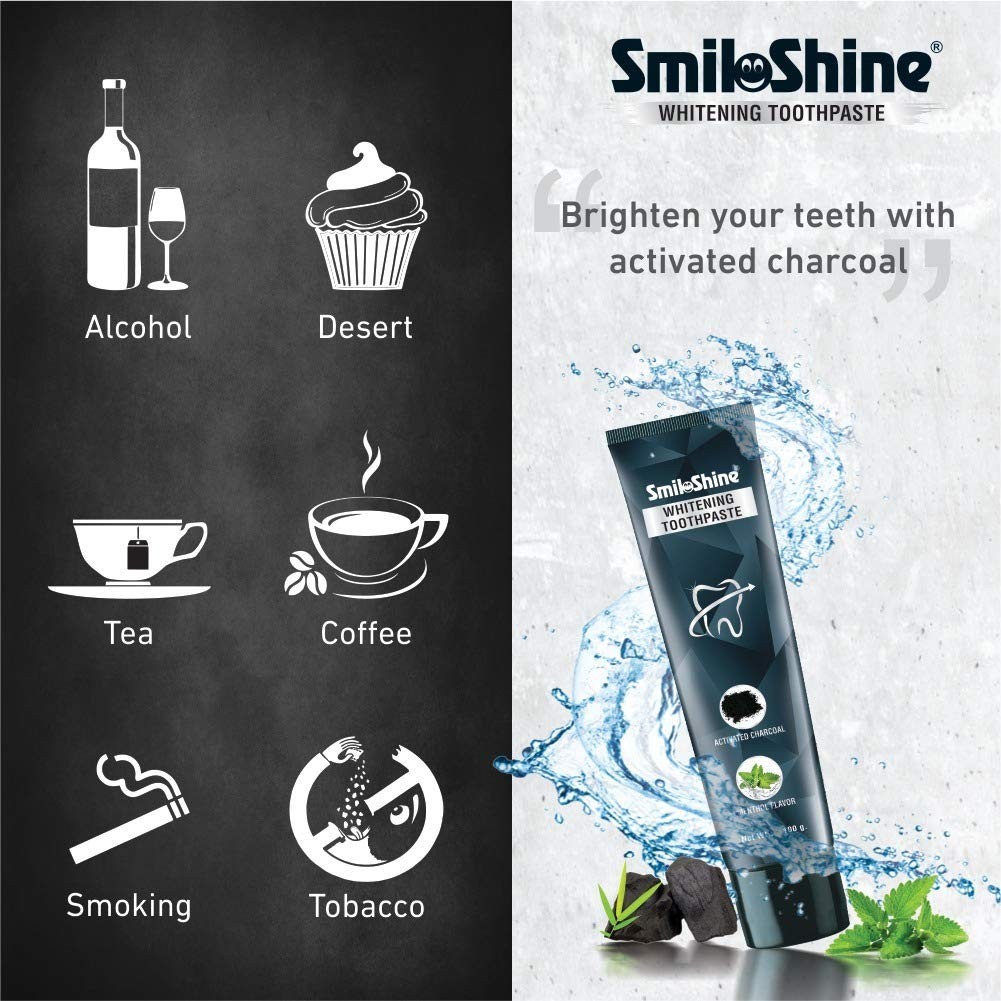 SmiloShine Dental Teeth Whitening Toothpaste with Activated Charcoal (Free Ship)