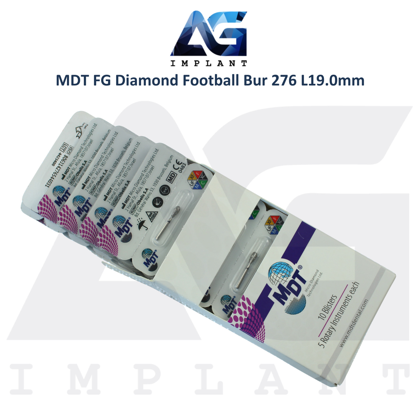 MDT Dental FG Diamond Coated Football Bur 276 L19.0mm Contouring & Shaping