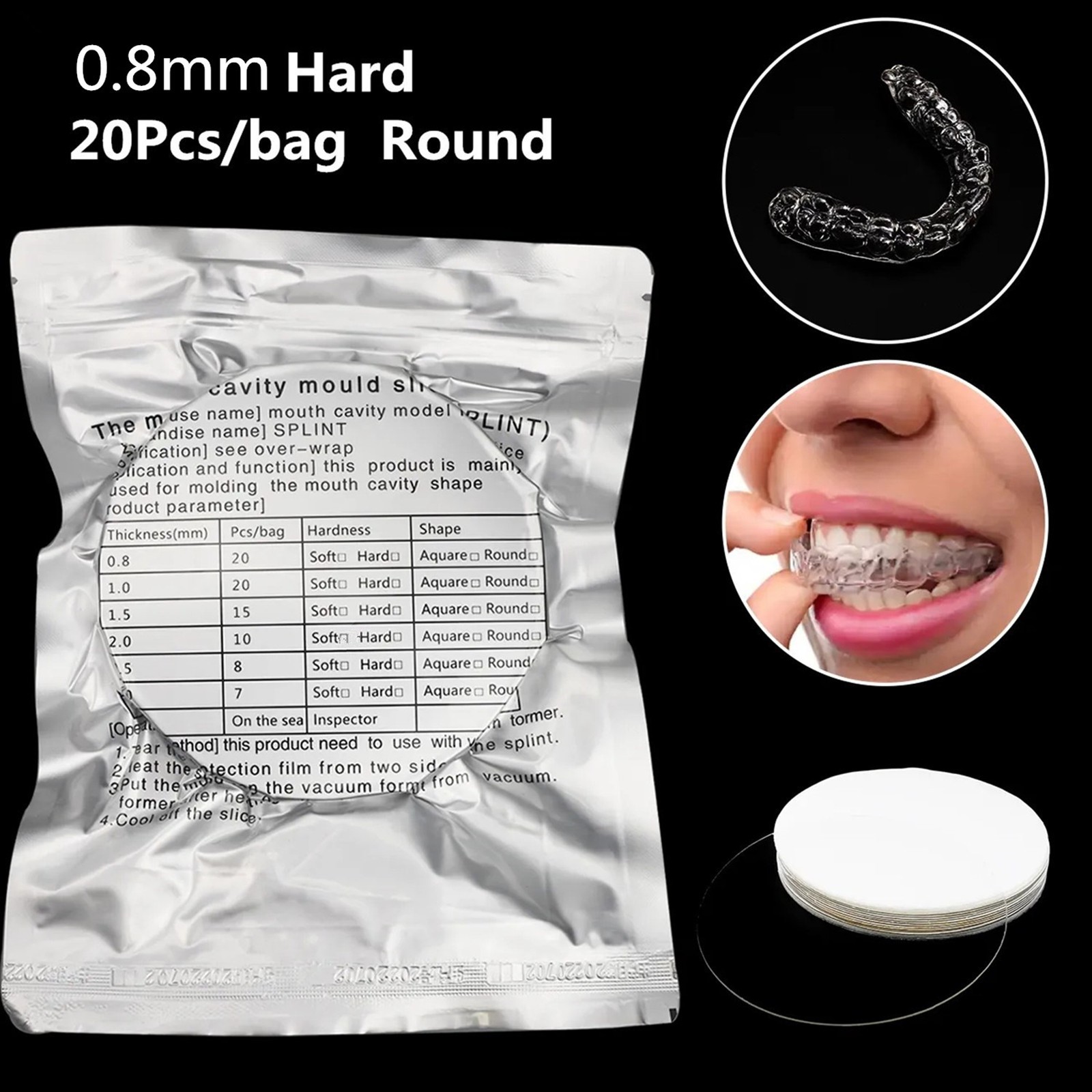 20Pcs Dental Lab Splint Thermoforming Materials Vacuum Forming Sheet 0.8mm Hard