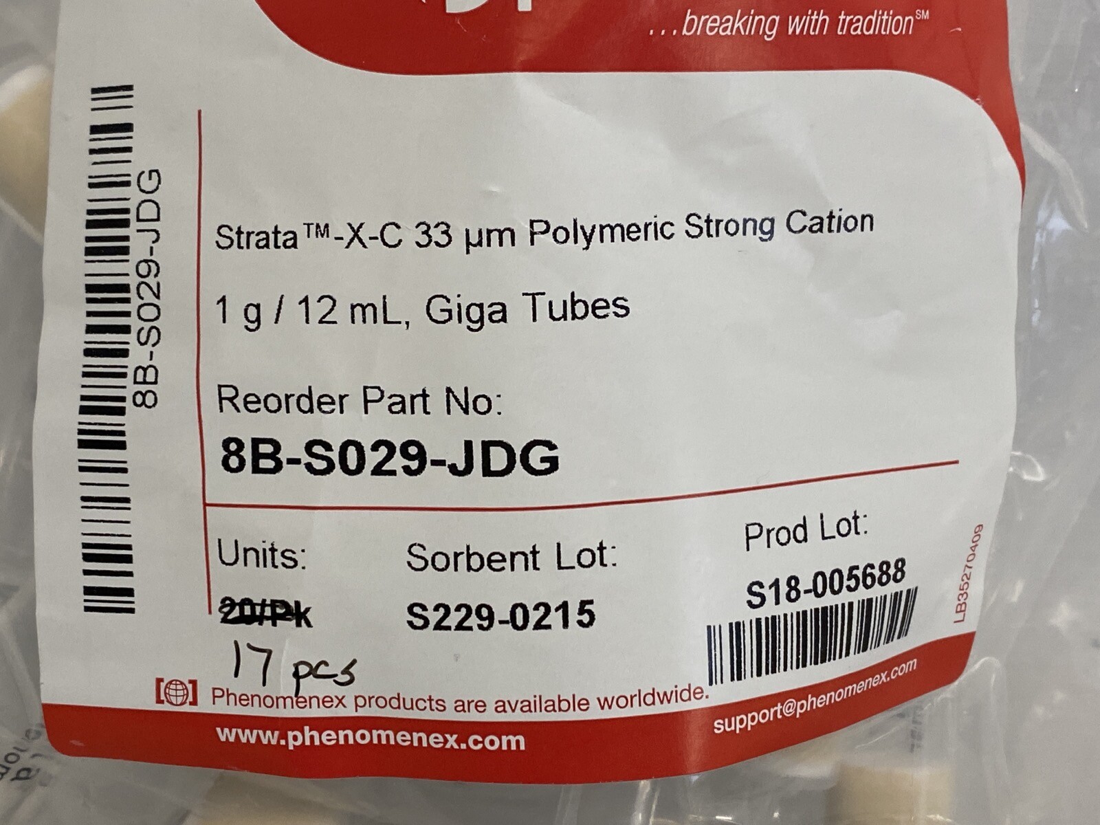 (17) PHENOMENEX Strata-X-C 12mL 33um Polymeric Strong Cation Tubes 8B-S029-JDG