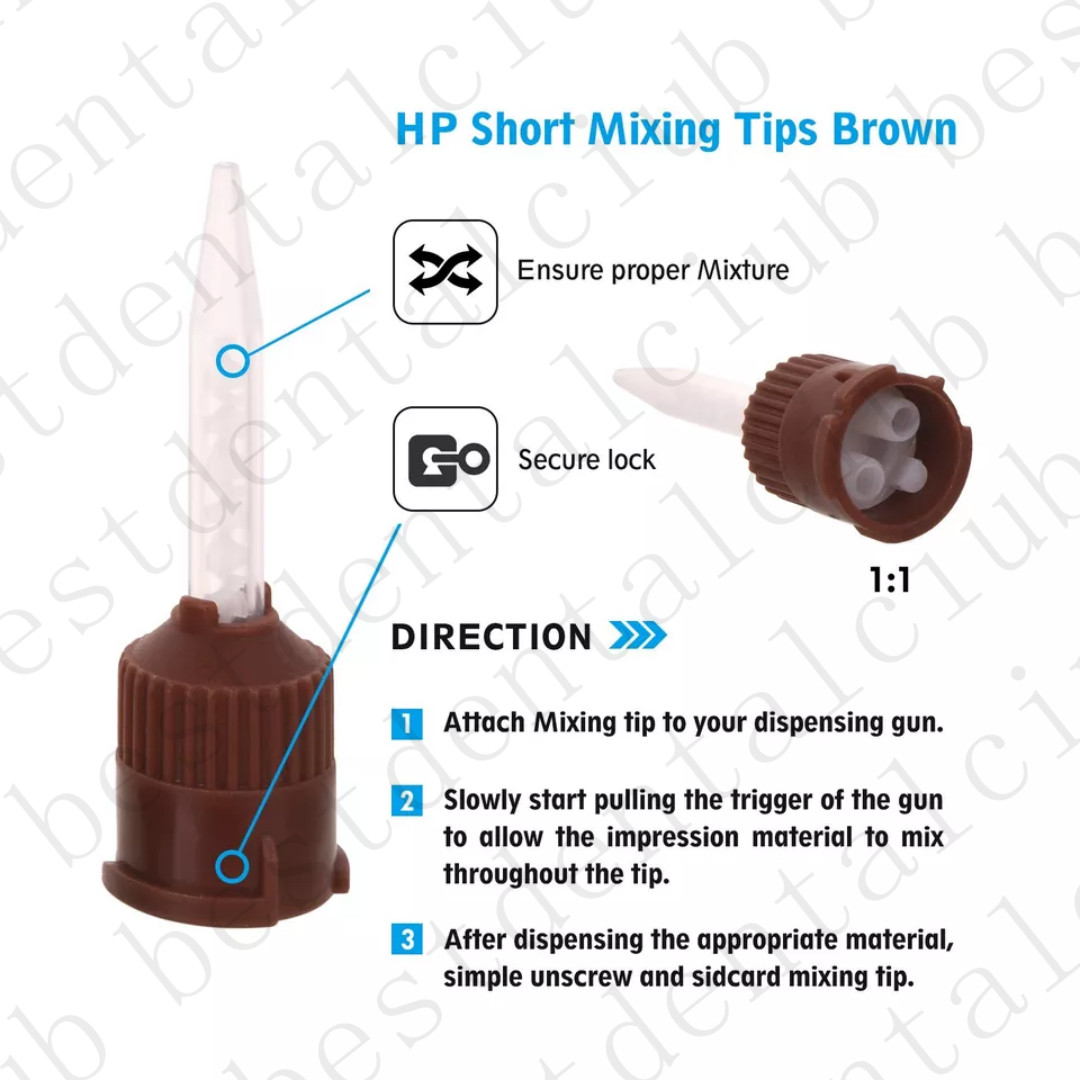 100Pcs Dental HP Mixing Tips For Temporary Cement Impression Material Brown 1:1