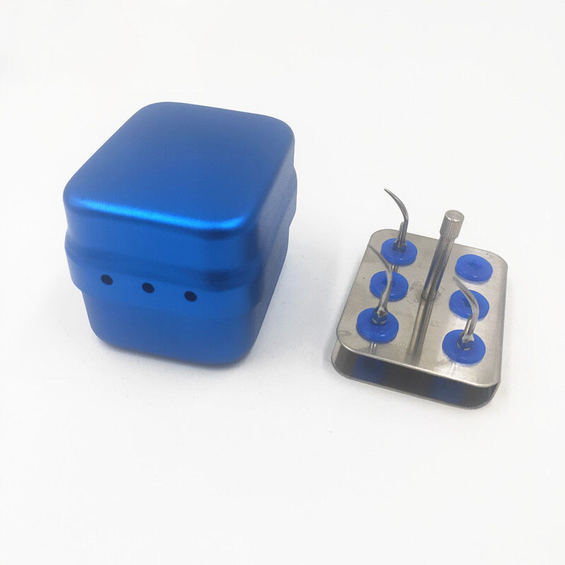 1 Set Blue Dental Scaler Tips Burs Disinfection Holder Block Sterilizer Box