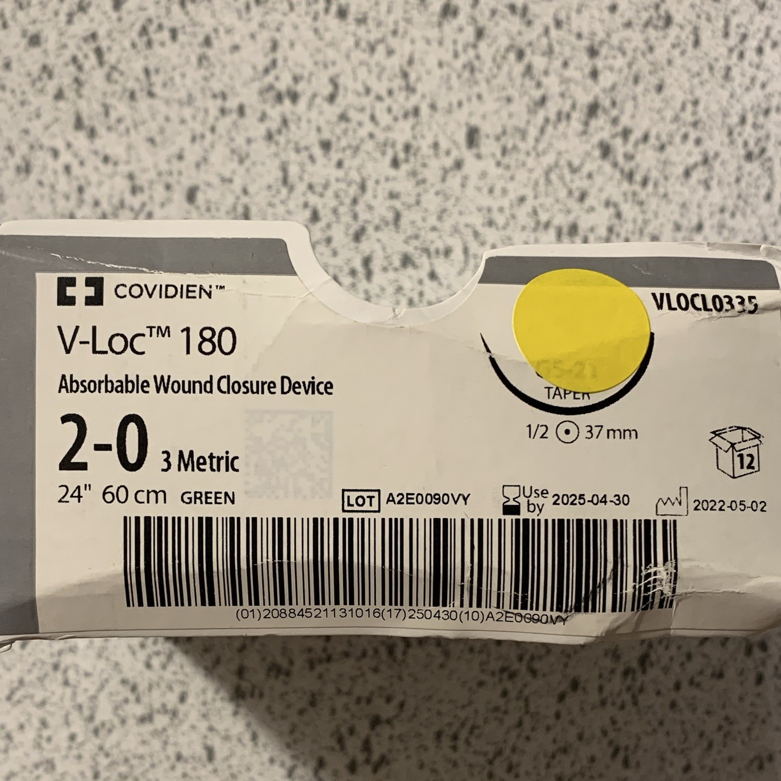 Covidien V-Loc 180 Absorbable Wound Closure Device 2-0 60cm Gen Surg VLOCL0335