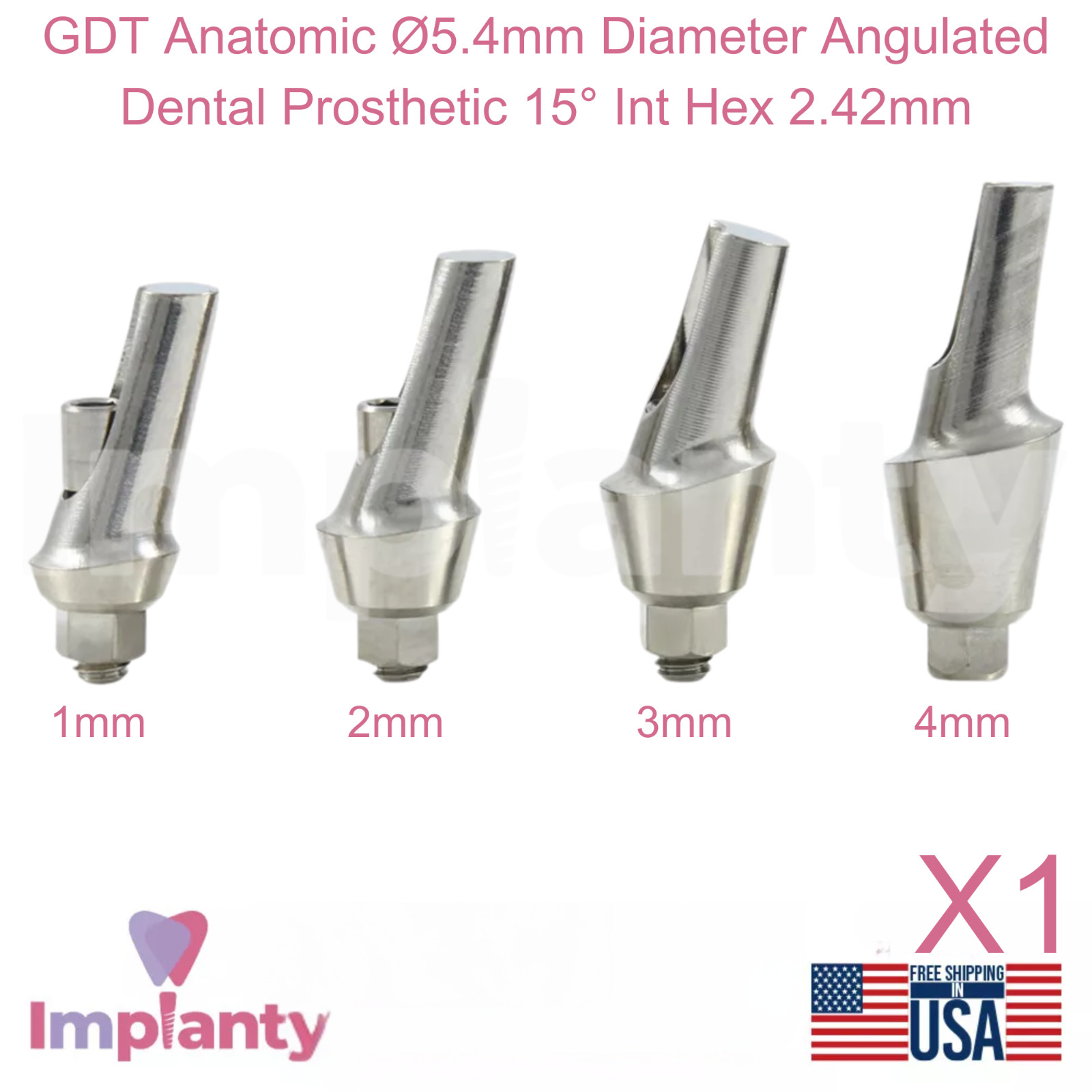 GDT Anatomic Ø5.4mm Diameter Angulated Dental Prosthetic 15° Int Hex 2.42mm