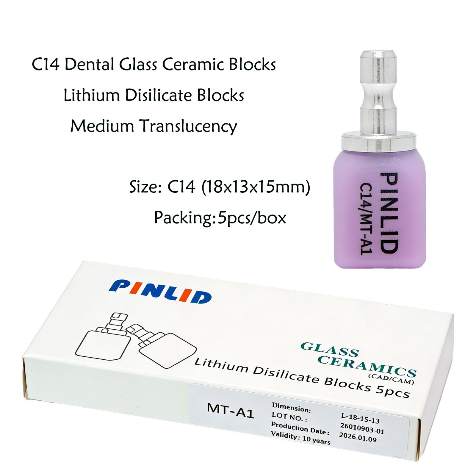 C14 MT Dental Emax Lithium Disilicate Glass Ceramic (LS2) CAD CAM Milling Blocks