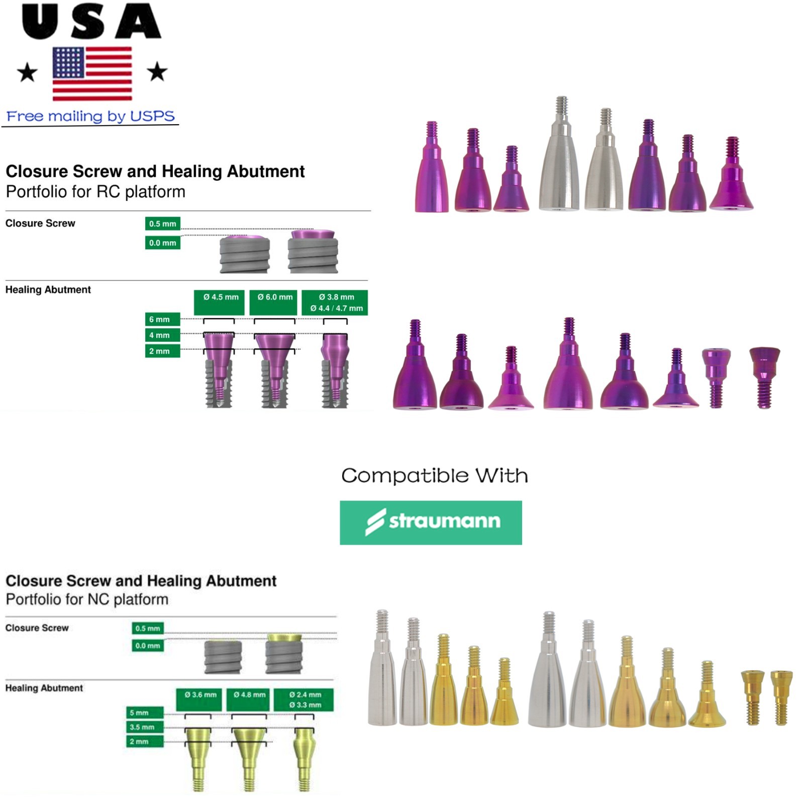 Ti Healing Cap Abutment Fits ITI Straumann Nobel Hiossen OSS DIO Implant system