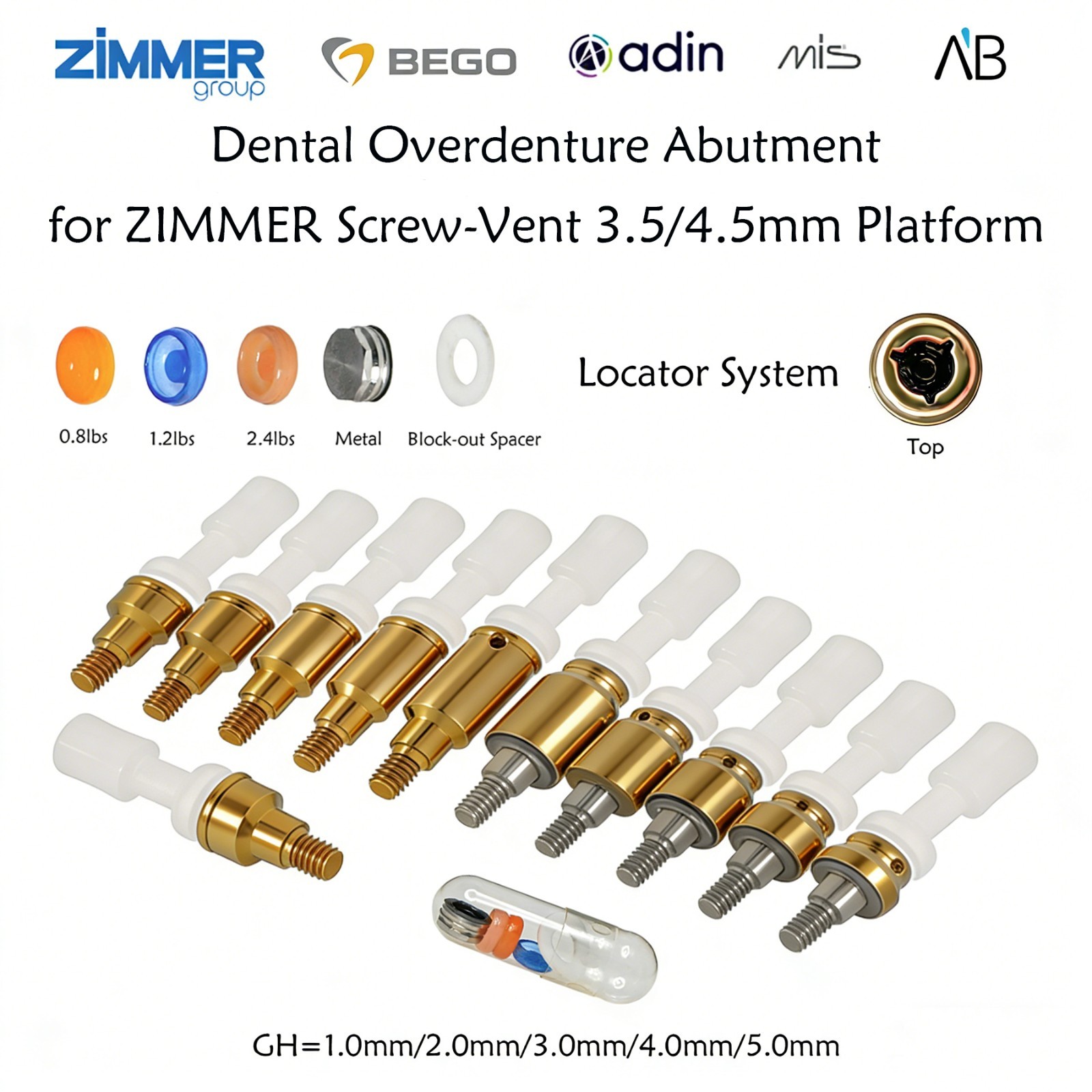 Dental 3.5/4.5mm Locator Attachment For Zimmer Screw-Vent system Abutment