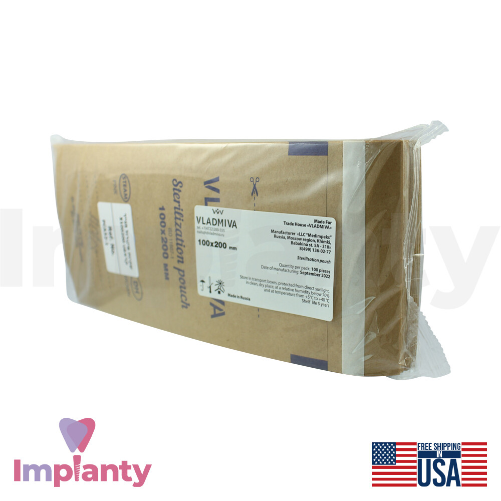 100pcs Dental Sterilization Self-Sealing Kraft Pouch 3 Sizes Dentistry