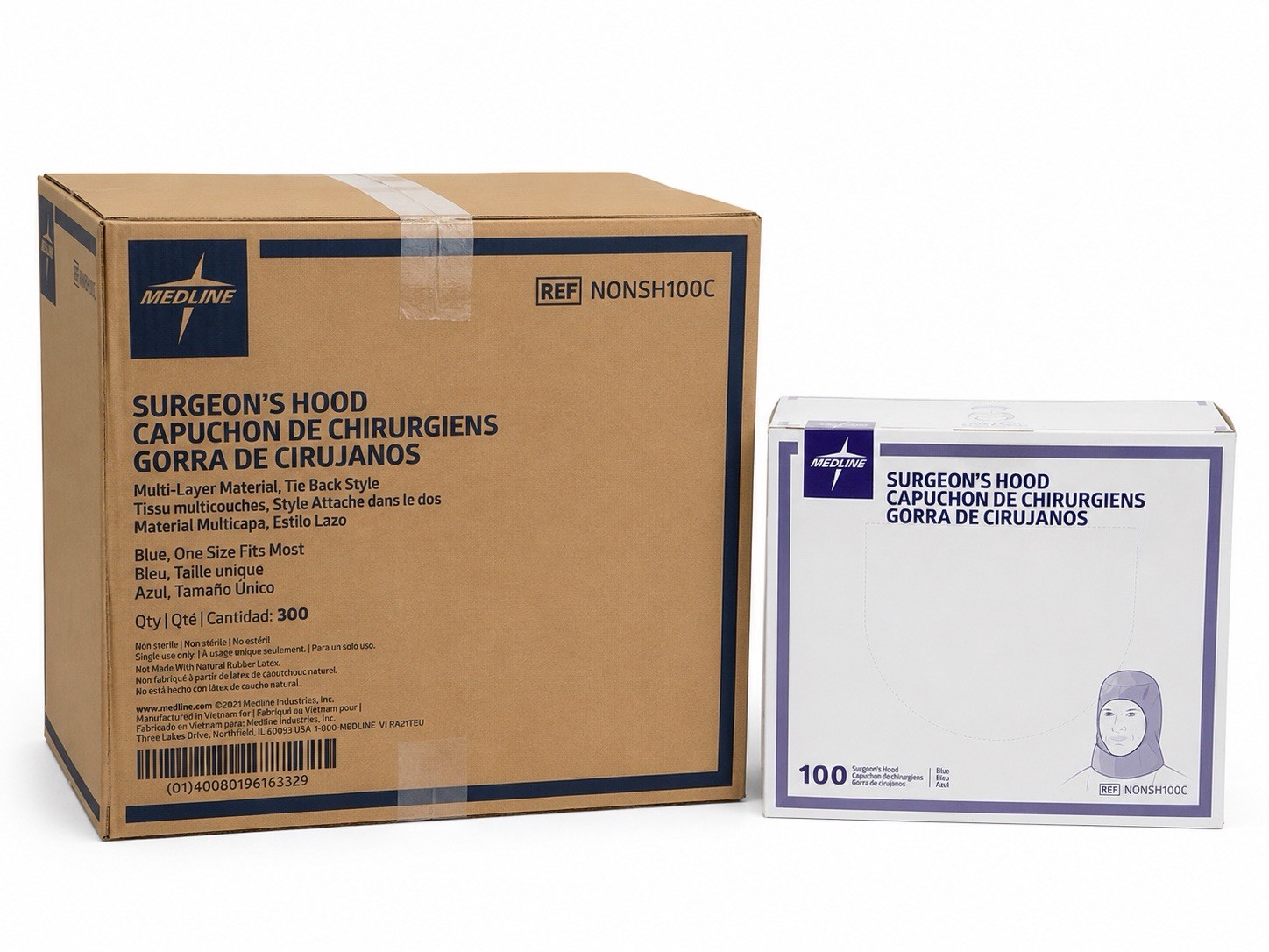 Medline NONSH100C Surgeon Hood Blue Tie Back Multi-Layer One Size Case Of 300