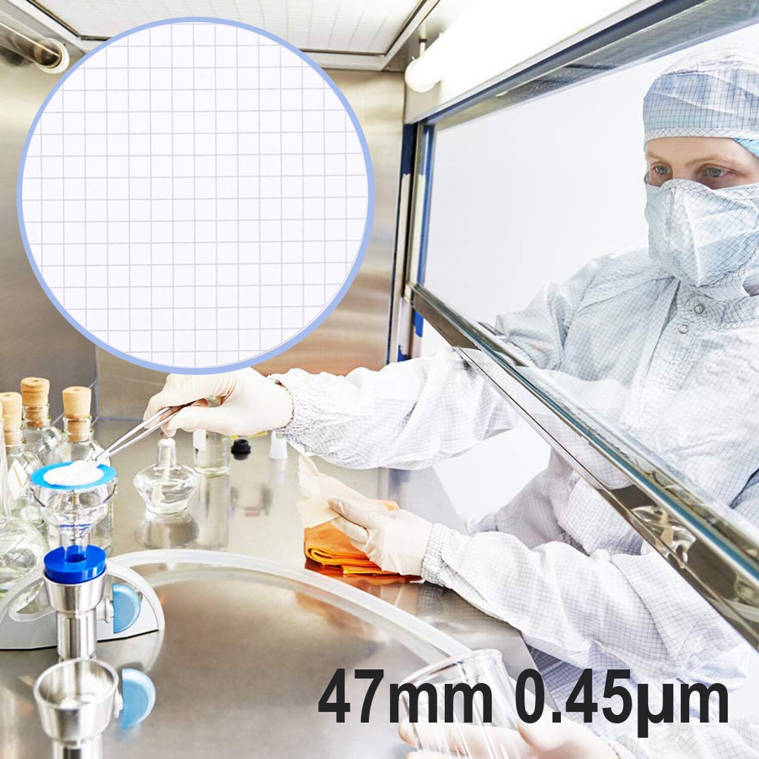 1000pcs MCE Membrane Filter Sterile 3.1mm Black Grid 0.45µm/47mm Hydrophilic LAB