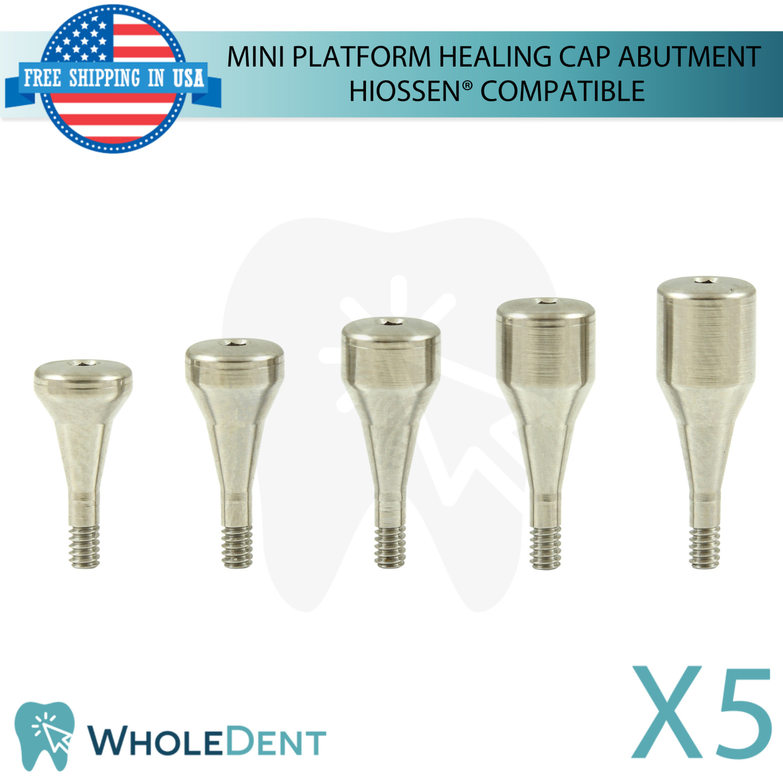 5x Dental Titanium Mini Healing Cap Prosthetic 2.1mm Hi0ssen® Compatible