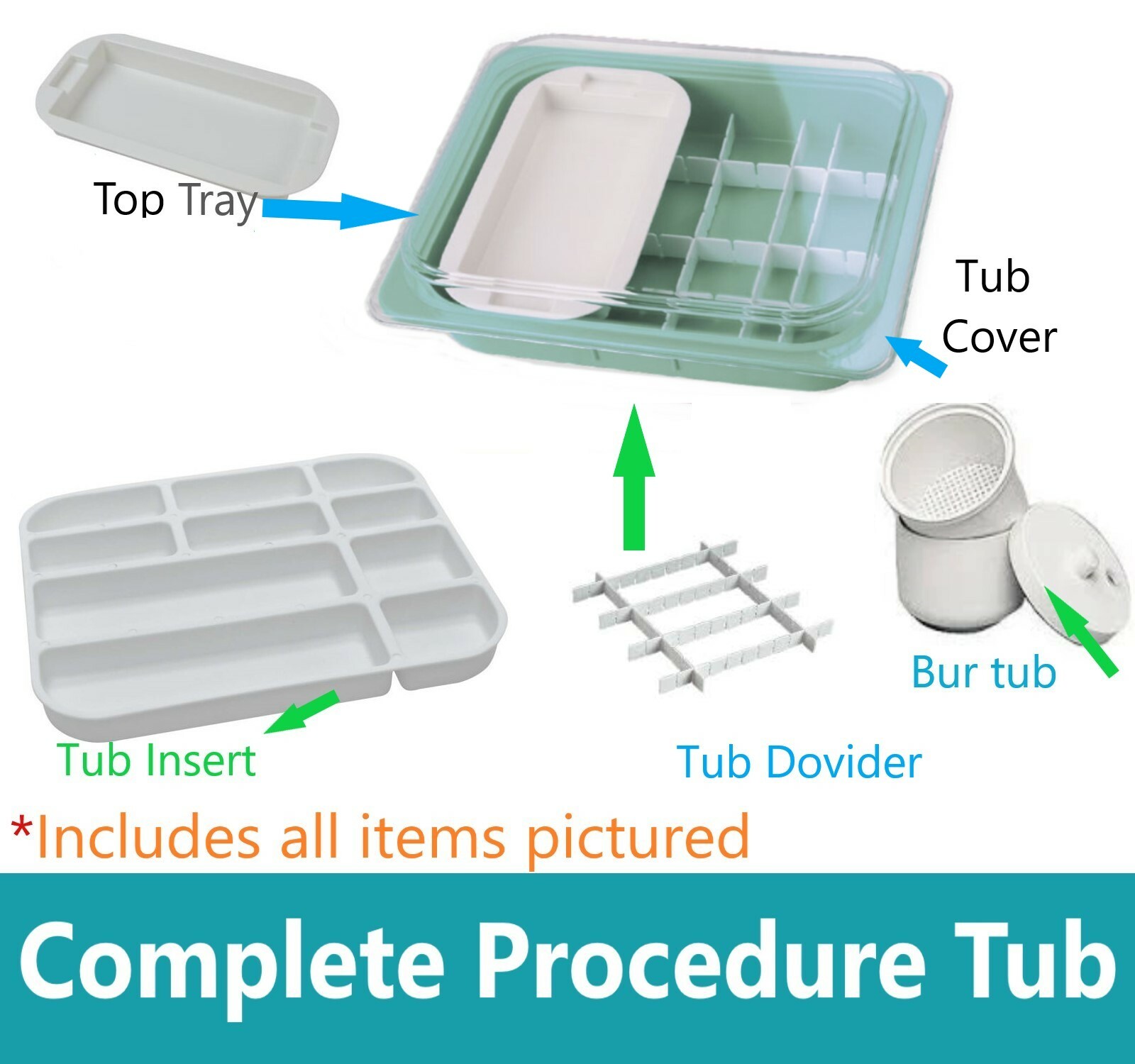 Dental Procedure Tub Insert Tray Mini Tray Divider Operation Tub- Complete Set
