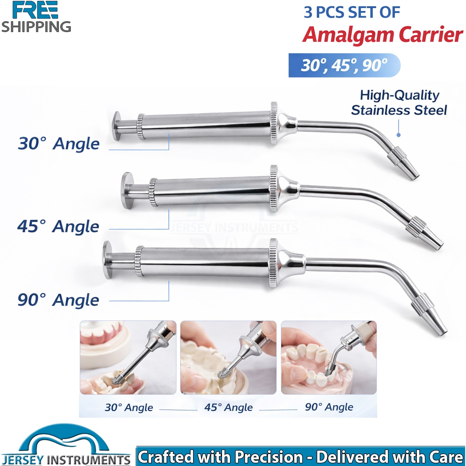 Dental Amalgam Carrier Gun Syringe Set 30 45 90 Degree Precision Restorative New