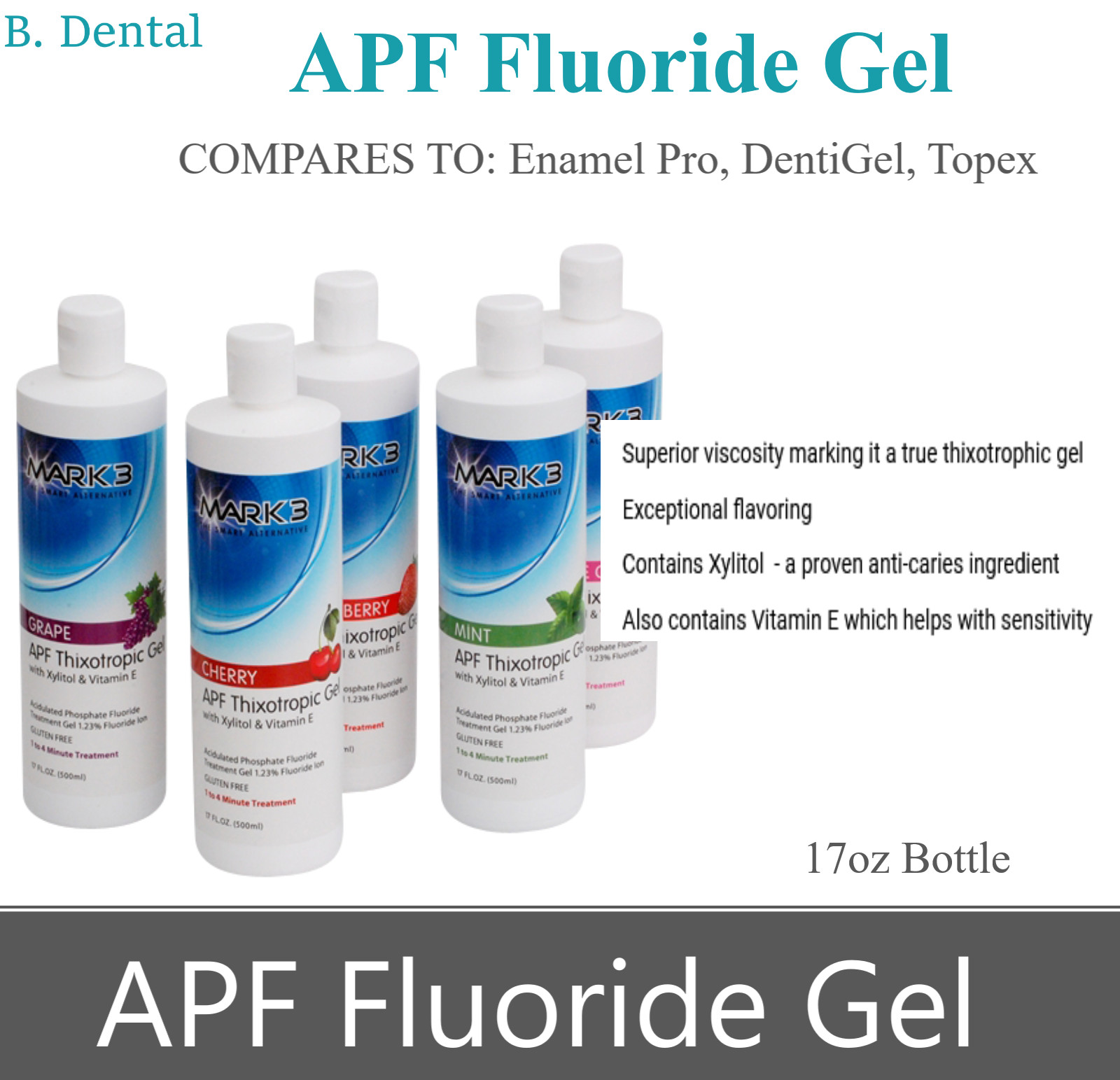Dental Fluoride Gel Dental APF Fluoride Gel 17 oz., 1-5 Bottles / Pack USA