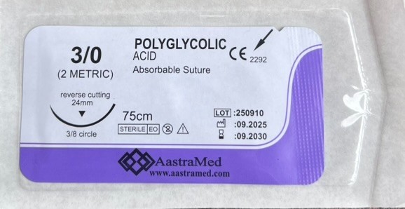 3/0 PGA, 72ct (3 Boxes) Polyglycolic Acid, Veterinary Dental, R-cut 24mm