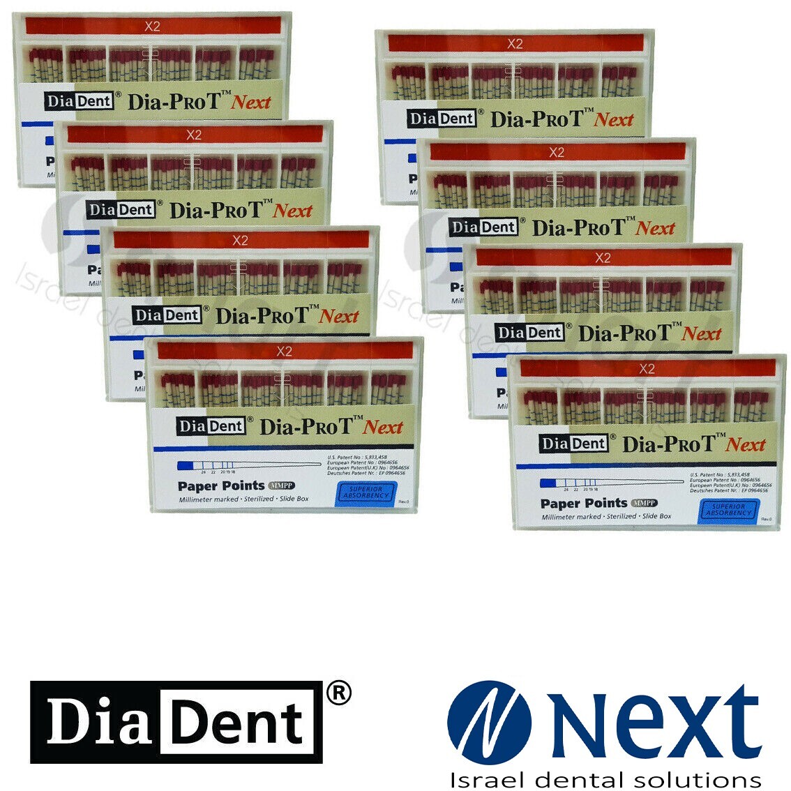 Lot X8 Dental absorbent Paper point TAPERED Dia Pro T Next X2 Color Coded