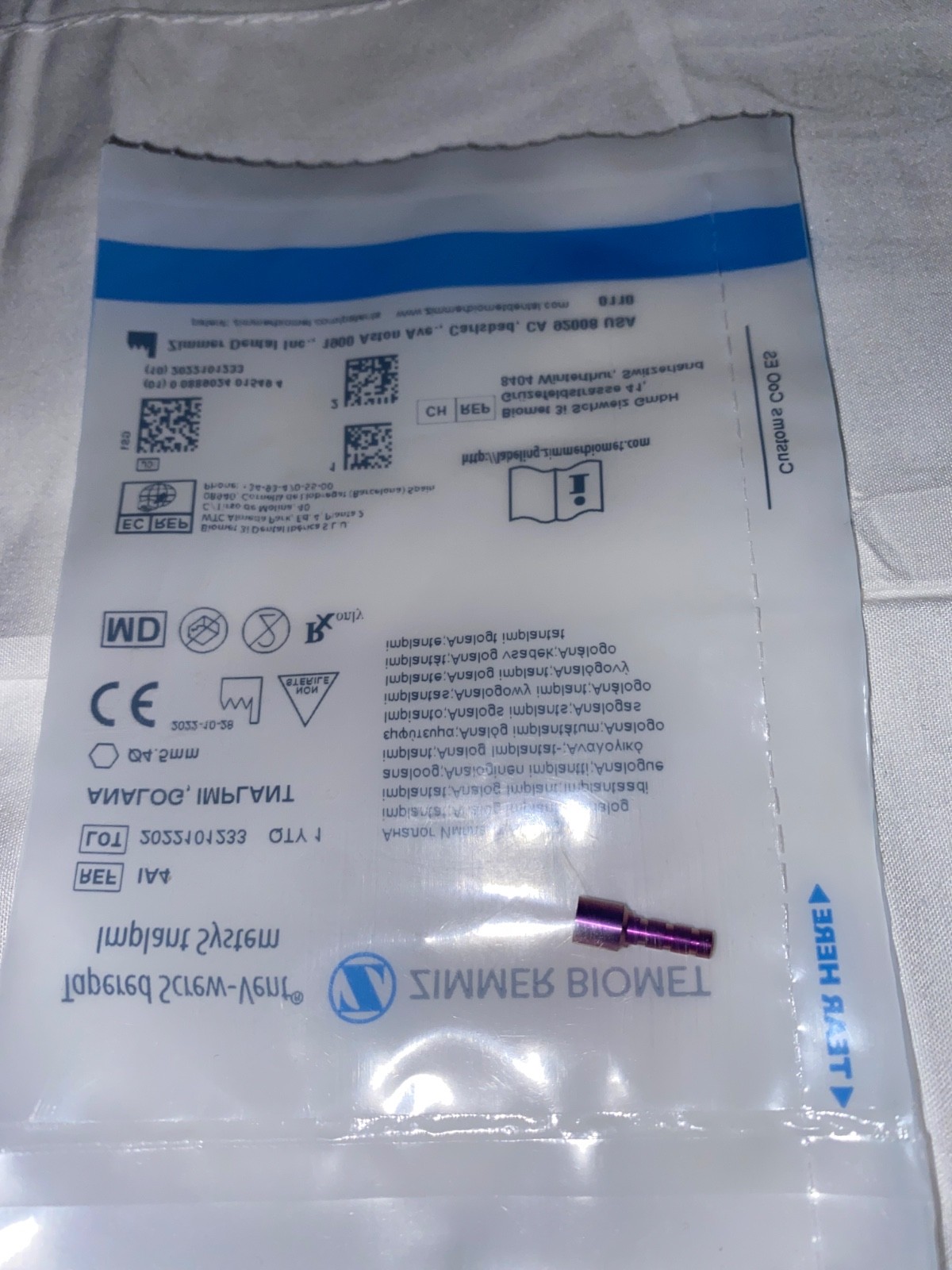 Zimmer Biomet Tapers Screw Vent Implant System-Analog 4.5mm Pink
