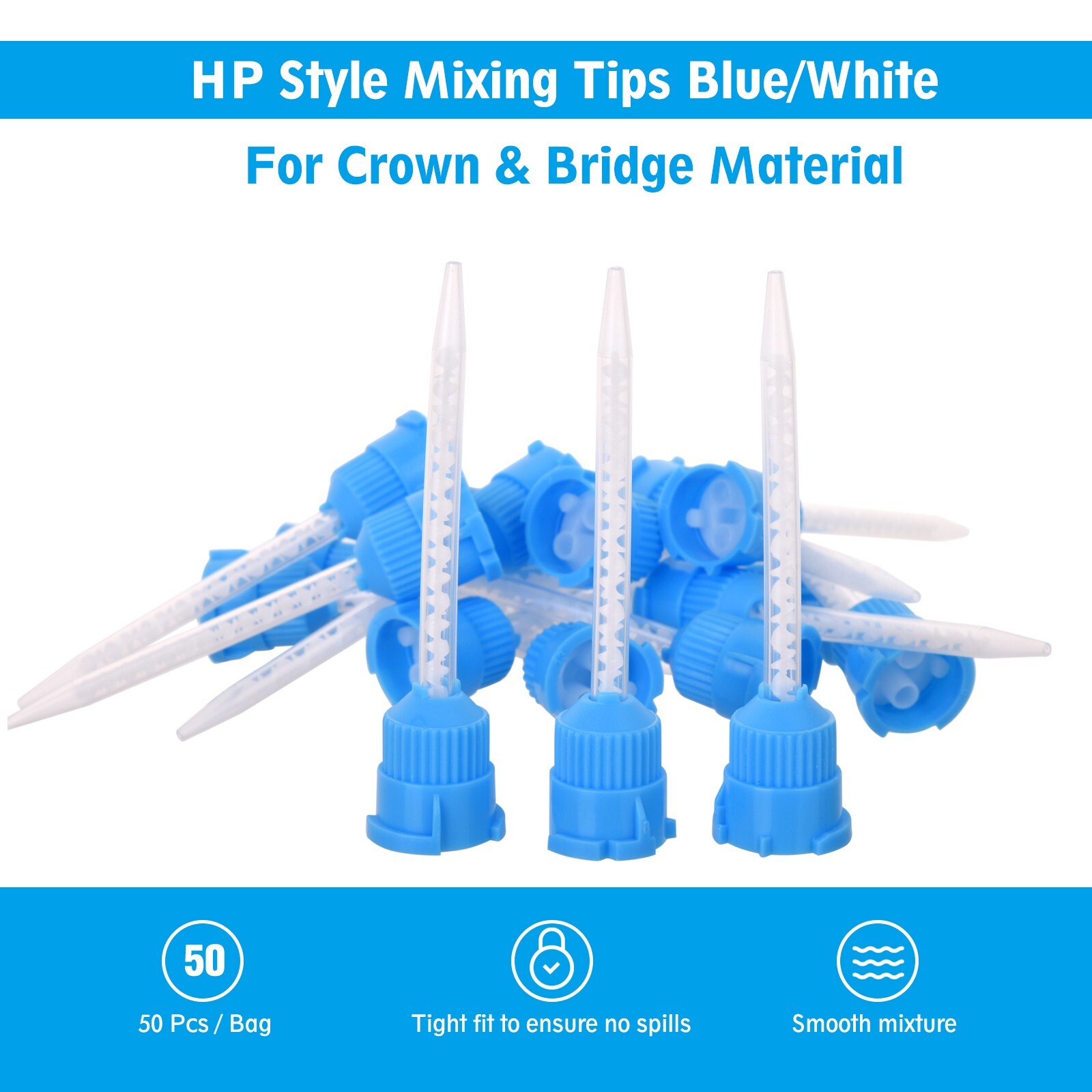 500(10 Bags) Dental Mixing Tips Impression Temporary C&B Material Blue/White